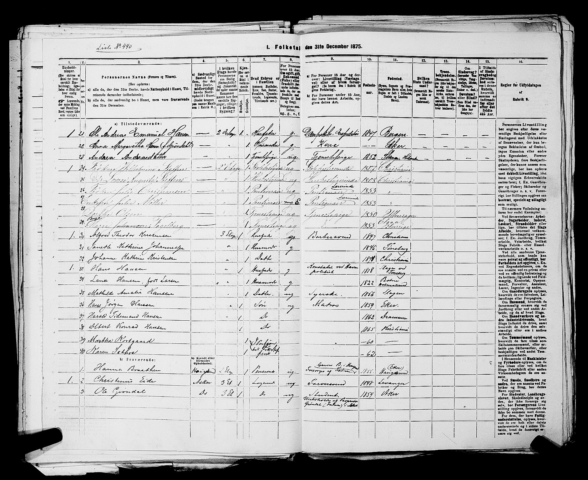 RA, 1875 census for 0301 Kristiania, 1875, p. 1304