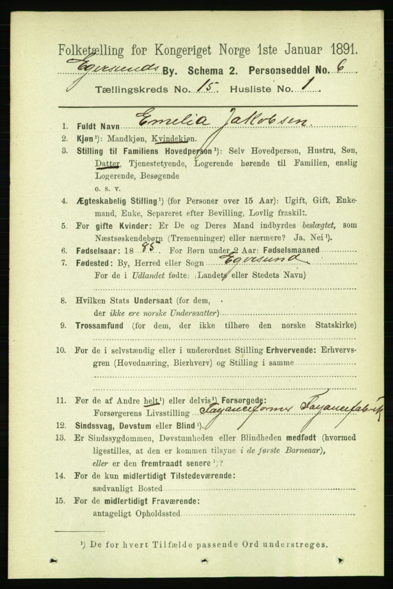 RA, 1891 census for 1101 Egersund, 1891, p. 2799