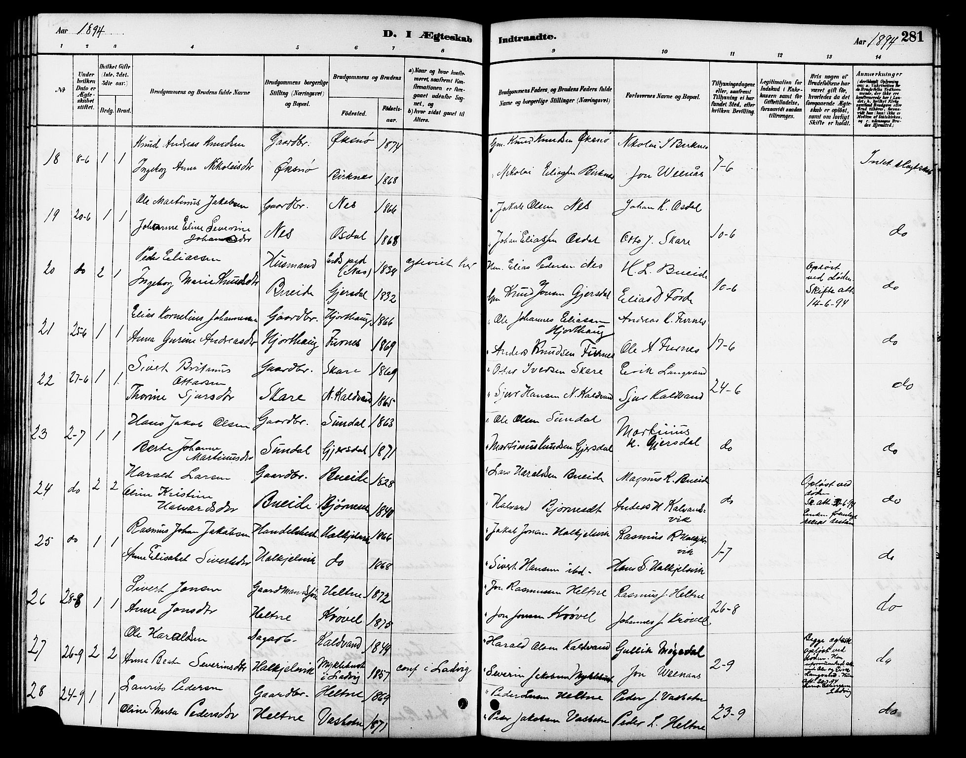 Ministerialprotokoller, klokkerbøker og fødselsregistre - Møre og Romsdal, AV/SAT-A-1454/511/L0158: Parish register (copy) no. 511C04, 1884-1903, p. 281