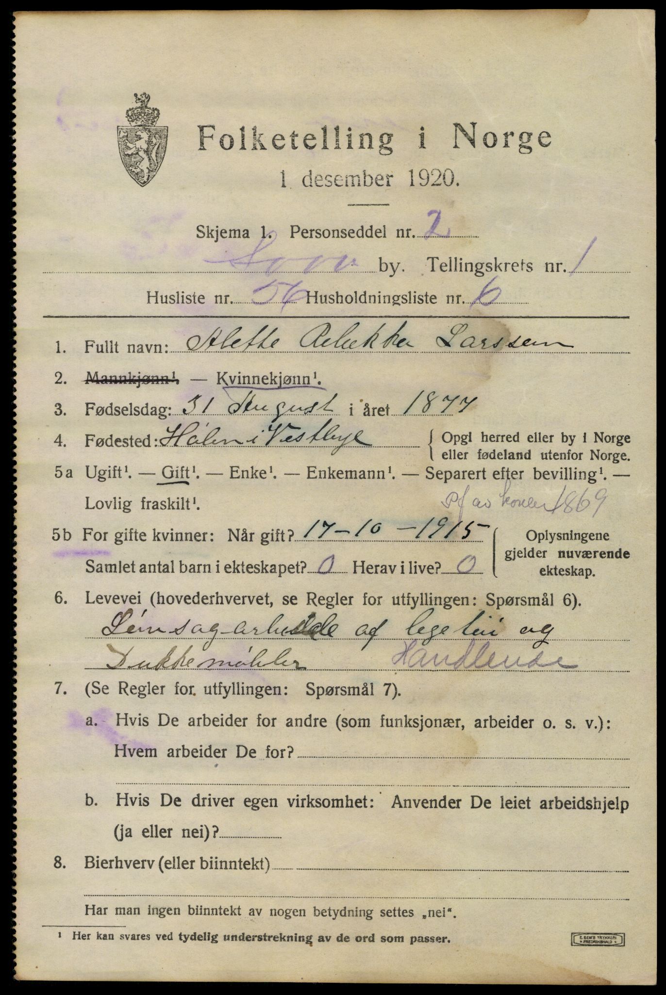 SAO, 1920 census for Son, 1920, p. 1114