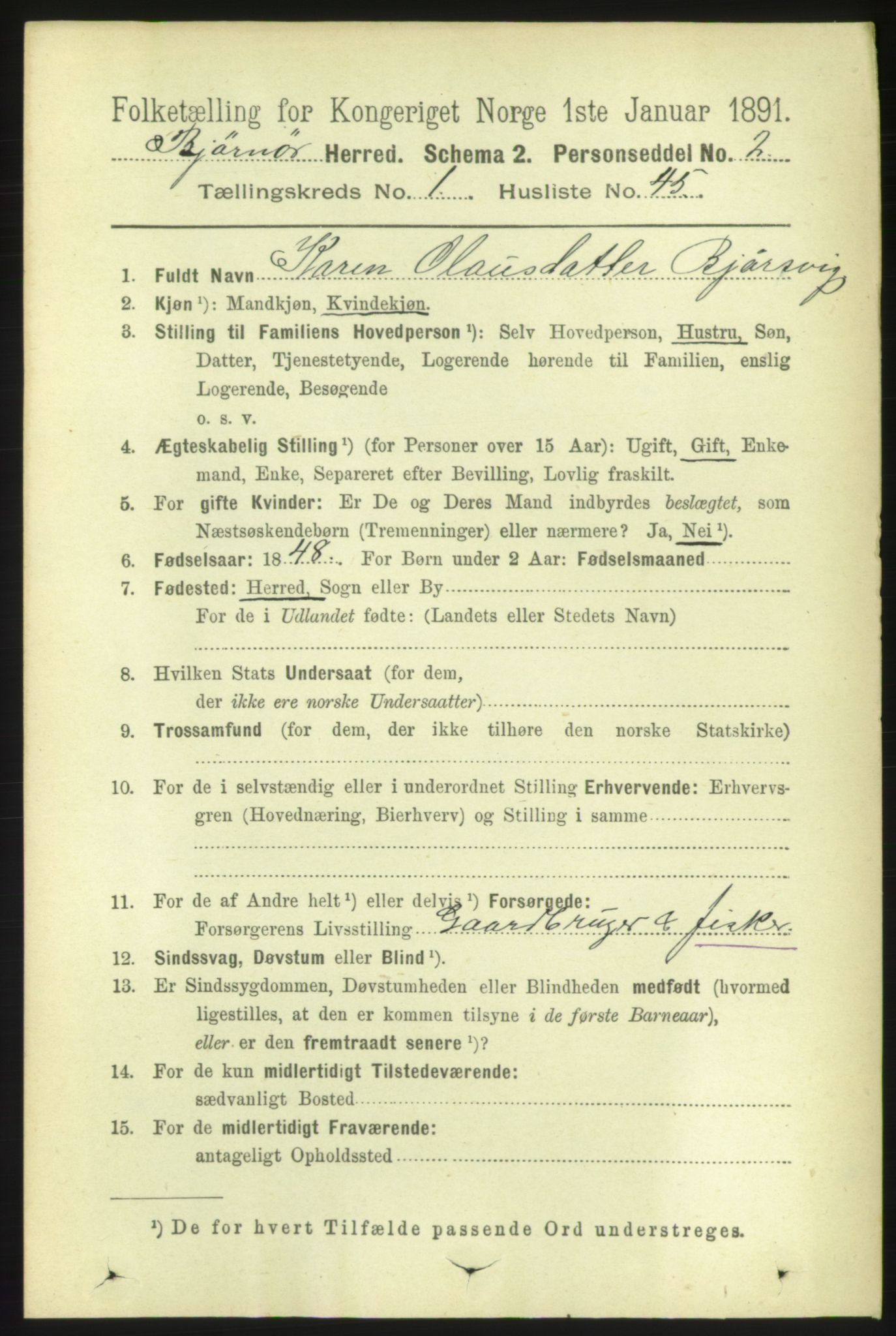 RA, 1891 census for 1632 Bjørnør, 1891, p. 383