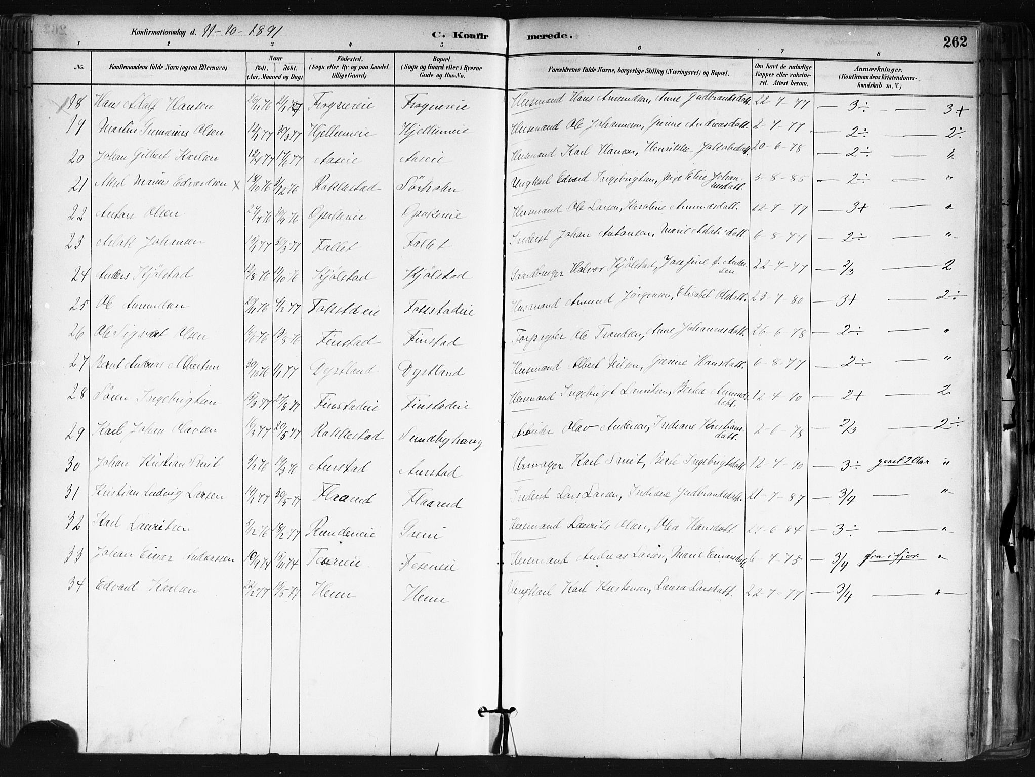 Nes prestekontor Kirkebøker, AV/SAO-A-10410/F/Fa/L0010: Parish register (official) no. I 10, 1883-1898, p. 262