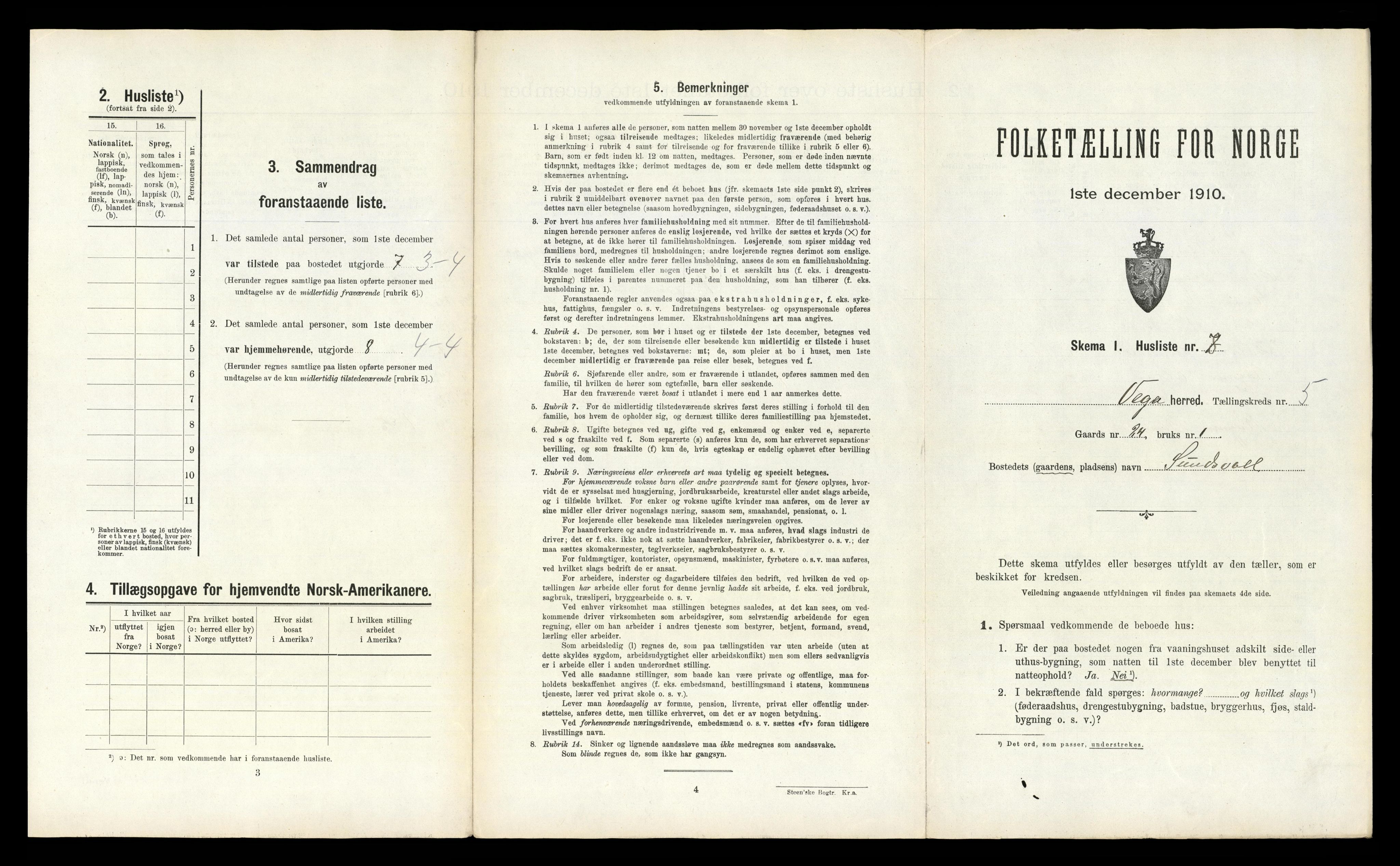 RA, 1910 census for Vega, 1910, p. 434