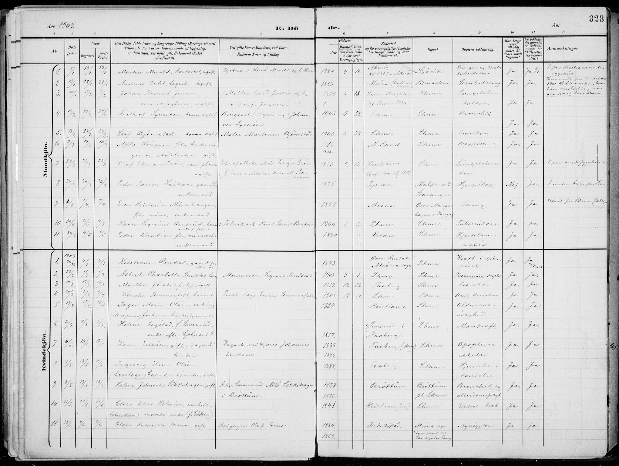Lillehammer prestekontor, SAH/PREST-088/H/Ha/Haa/L0001: Parish register (official) no. 1, 1901-1916, p. 323