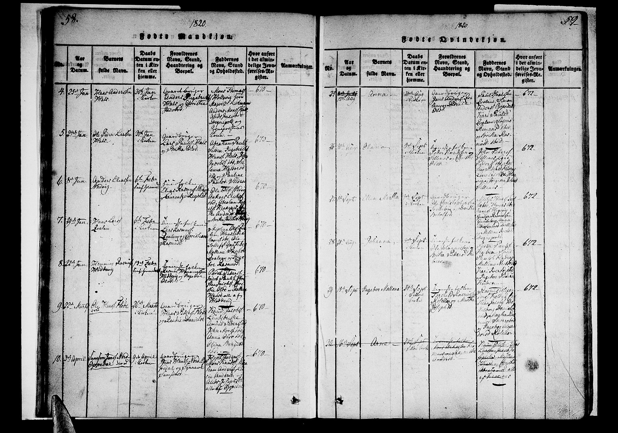 Selje sokneprestembete, AV/SAB-A-99938/H/Ha/Haa/Haaa: Parish register (official) no. A 8, 1816-1828, p. 58-59