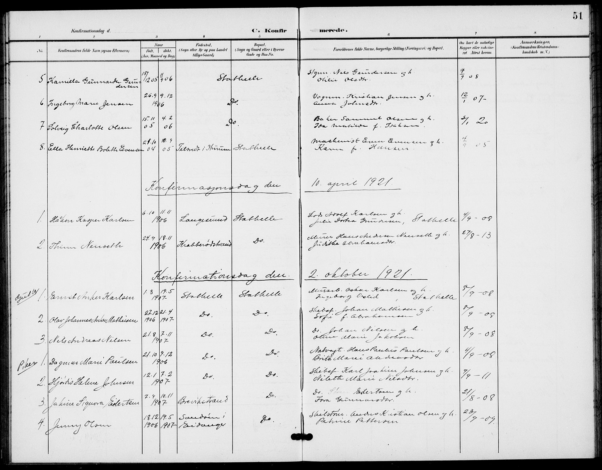 Bamble kirkebøker, SAKO/A-253/G/Gb/L0002: Parish register (copy) no. II 2, 1900-1925, p. 51