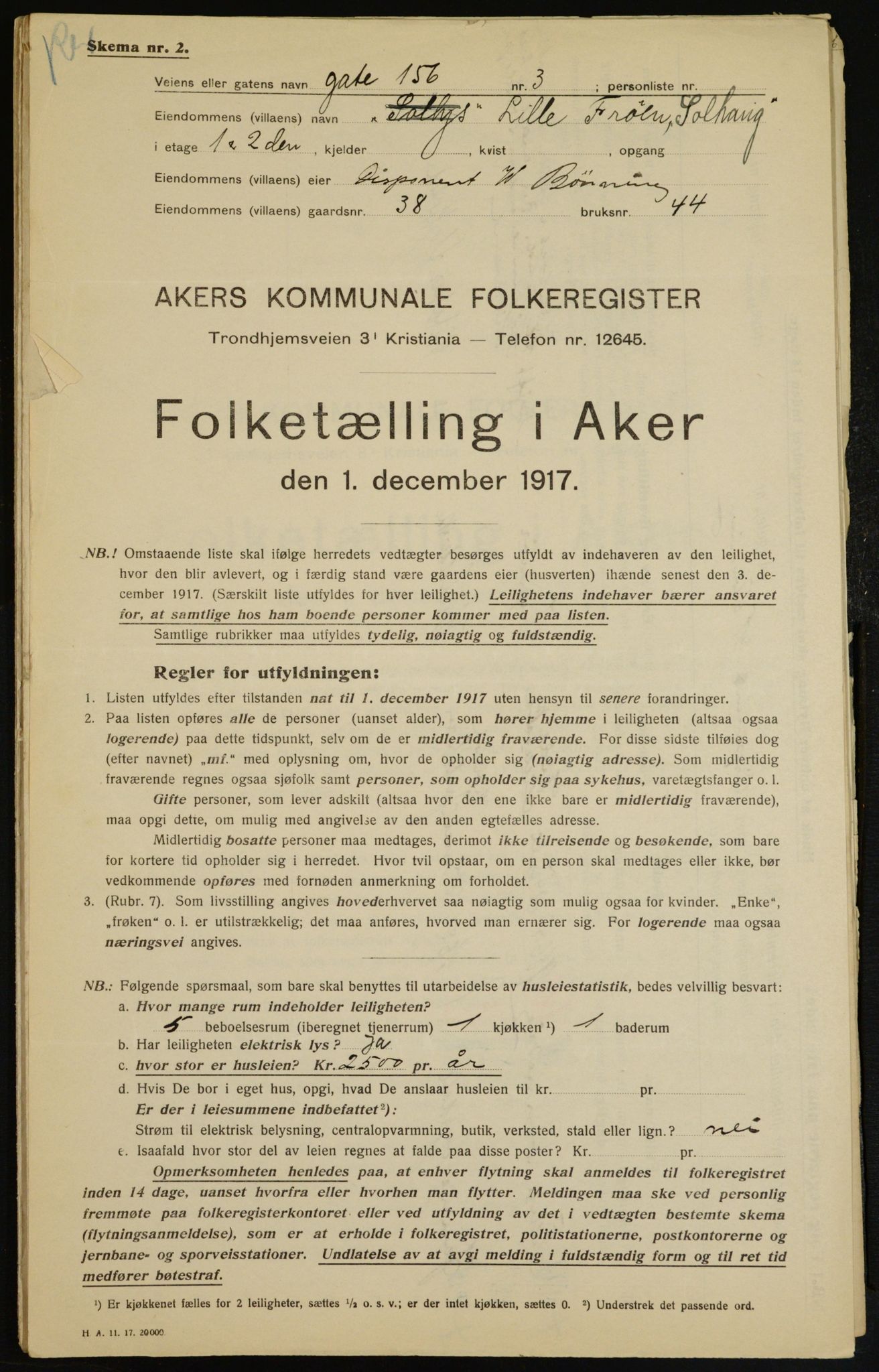 OBA, Municipal Census 1917 for Aker, 1917, p. 9568