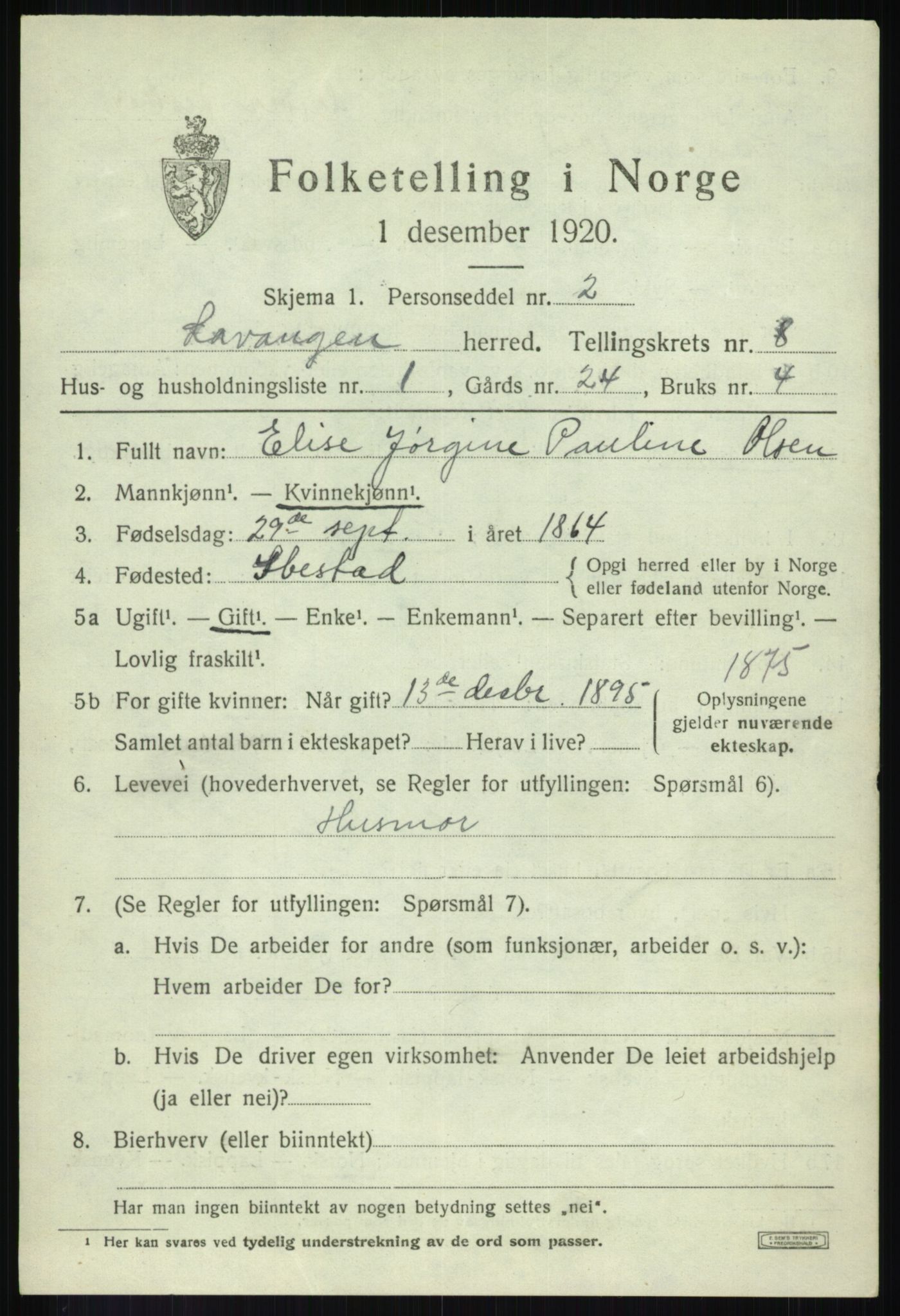 SATØ, 1920 census for Lavangen, 1920, p. 3049