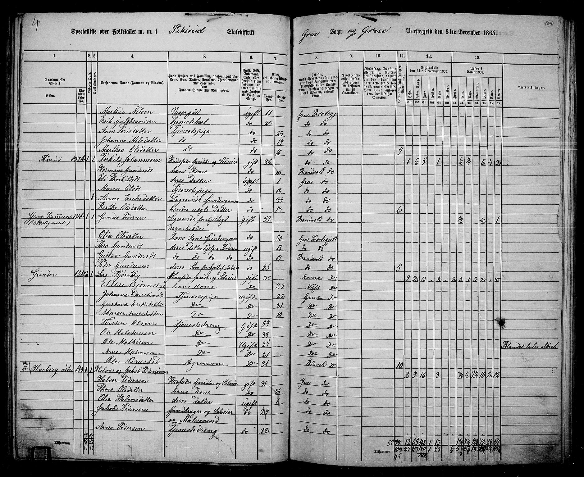 RA, 1865 census for Grue, 1865, p. 137