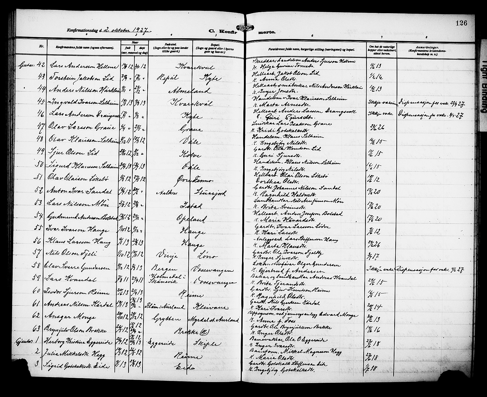 Voss sokneprestembete, AV/SAB-A-79001/H/Hab: Parish register (copy) no. D 2, 1910-1931, p. 126