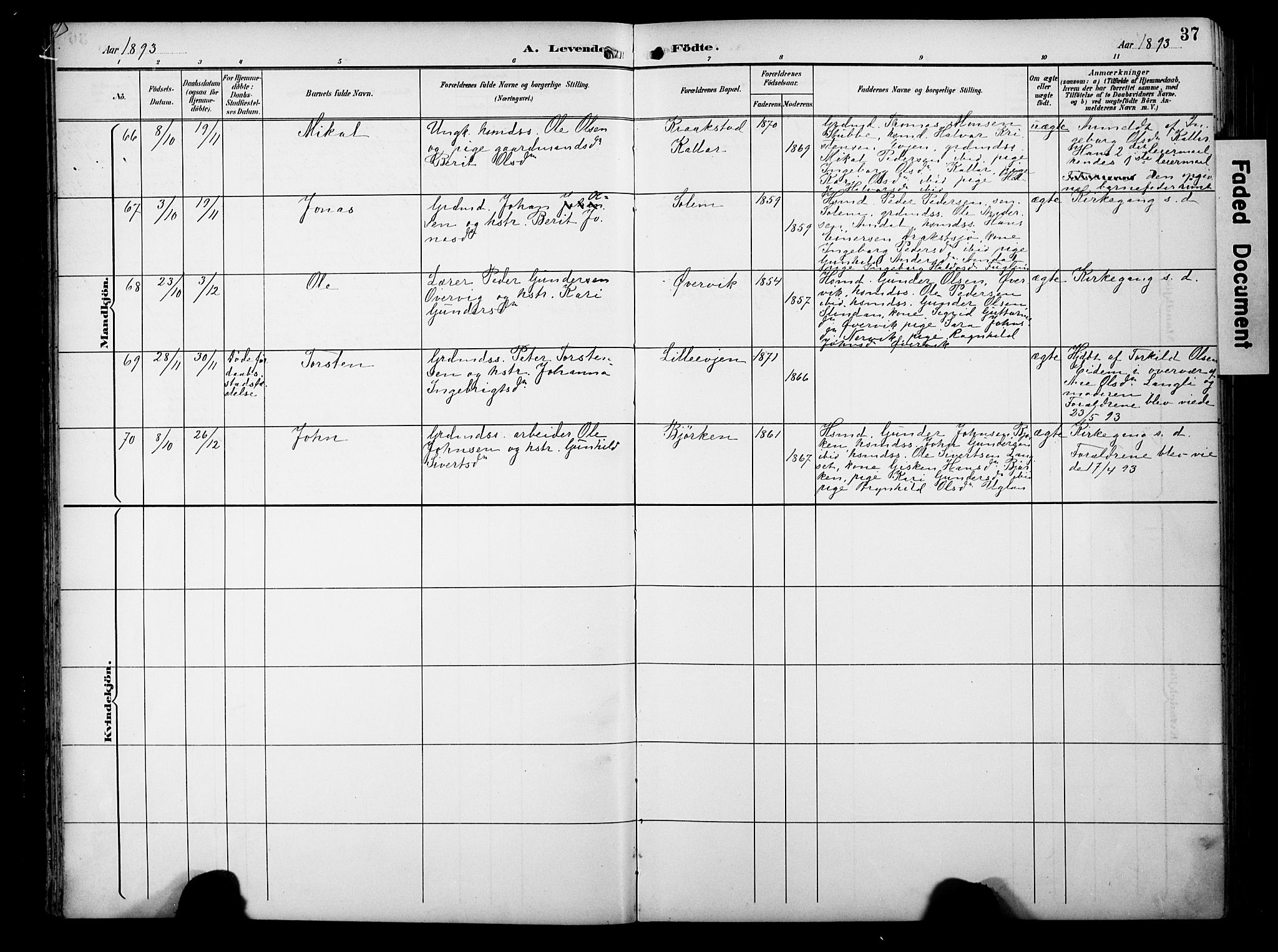 Ministerialprotokoller, klokkerbøker og fødselsregistre - Sør-Trøndelag, AV/SAT-A-1456/695/L1149: Parish register (official) no. 695A09, 1891-1902, p. 37