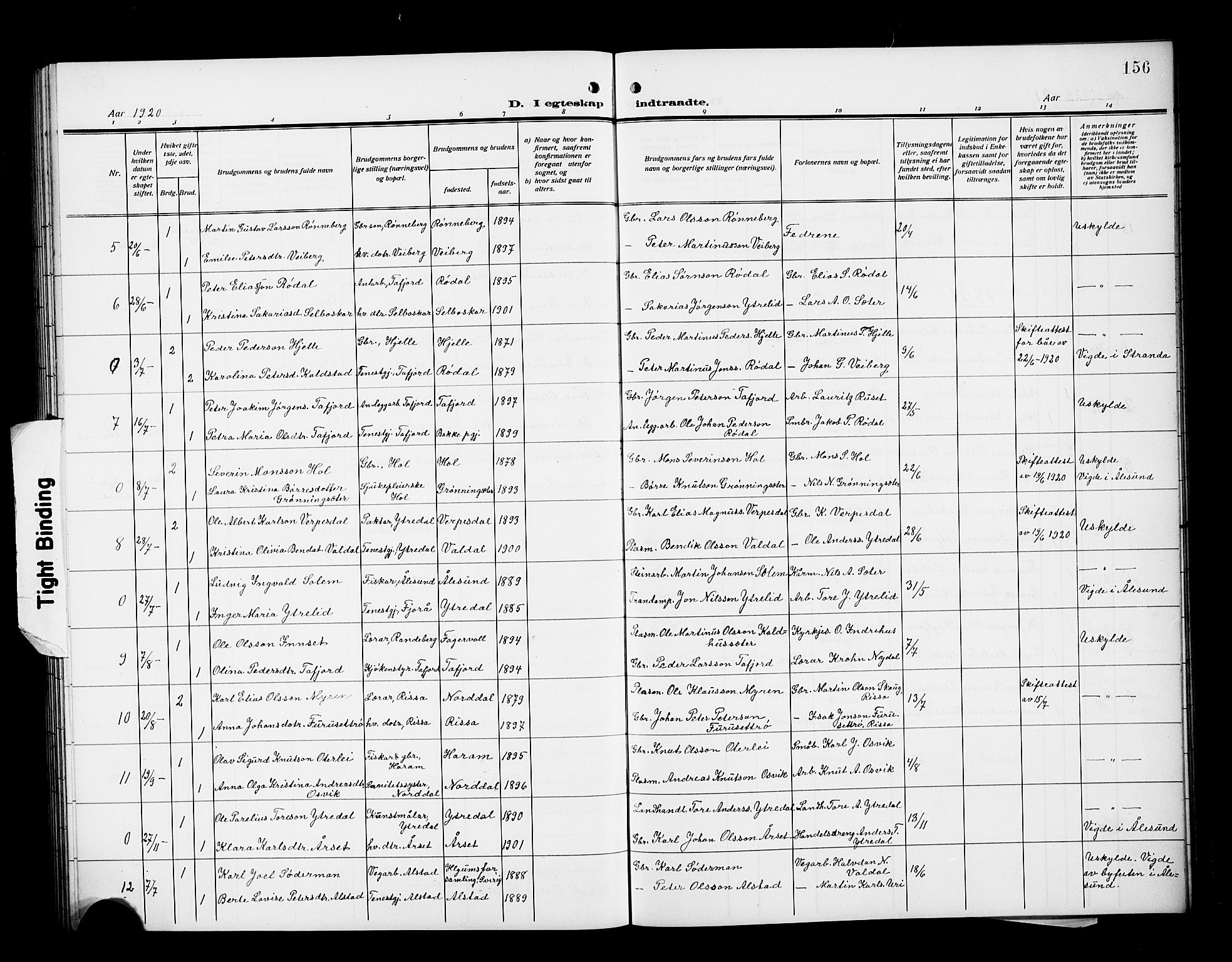 Ministerialprotokoller, klokkerbøker og fødselsregistre - Møre og Romsdal, AV/SAT-A-1454/519/L0265: Parish register (copy) no. 519C06, 1911-1921, p. 156