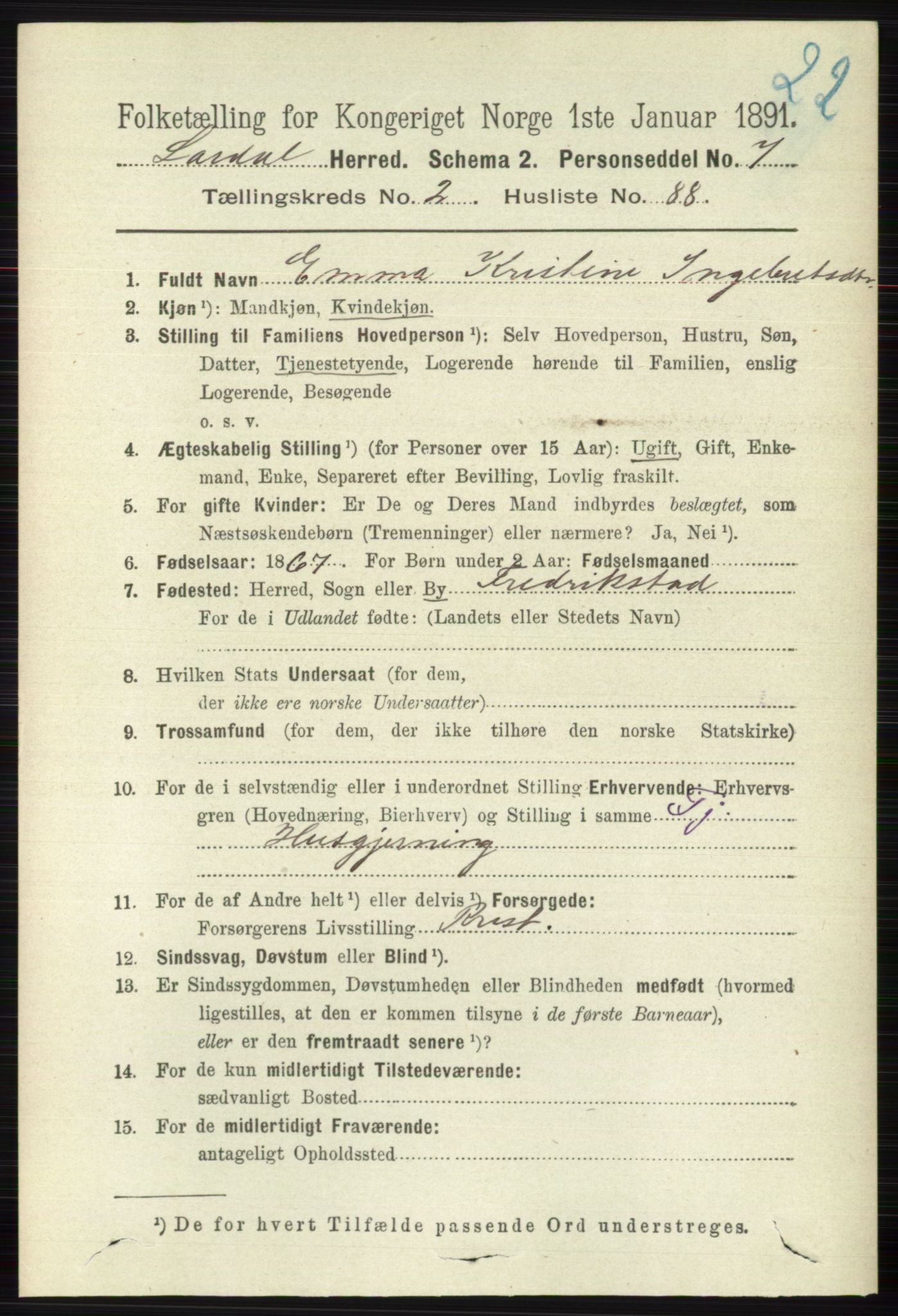 RA, 1891 census for 0728 Lardal, 1891, p. 1218