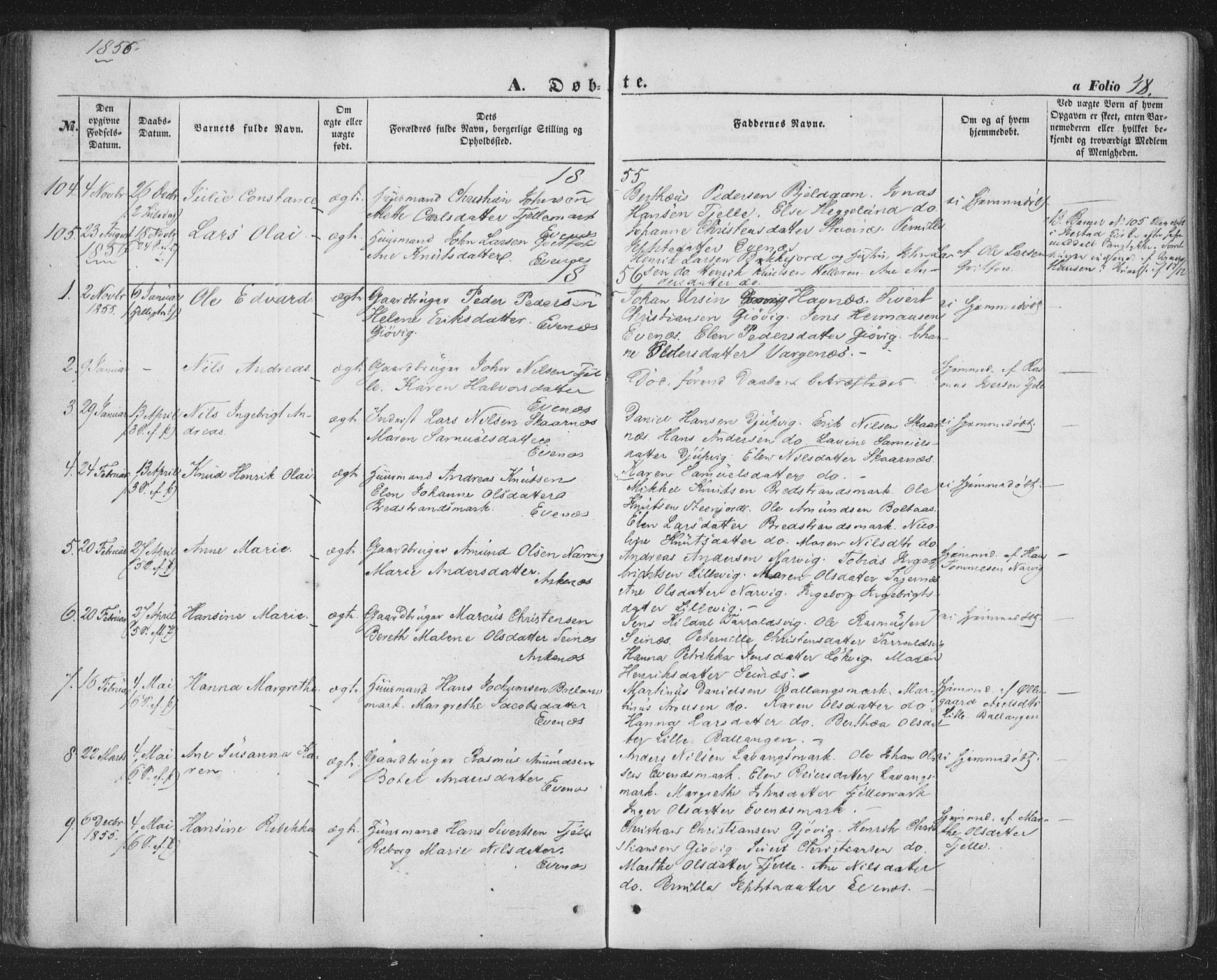 Ministerialprotokoller, klokkerbøker og fødselsregistre - Nordland, SAT/A-1459/863/L0895: Parish register (official) no. 863A07, 1851-1860, p. 48