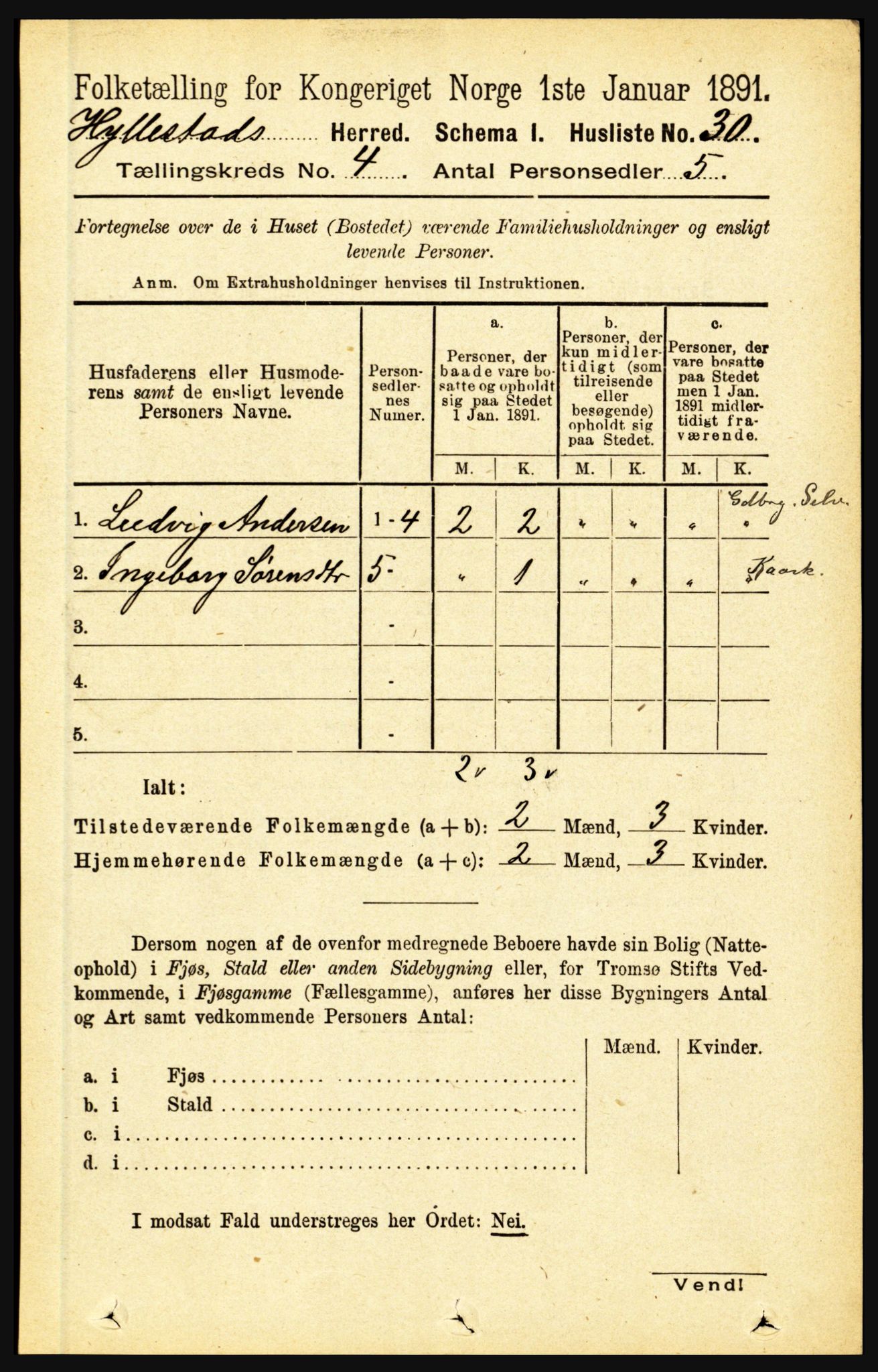 RA, 1891 census for 1413 Hyllestad, 1891, p. 571