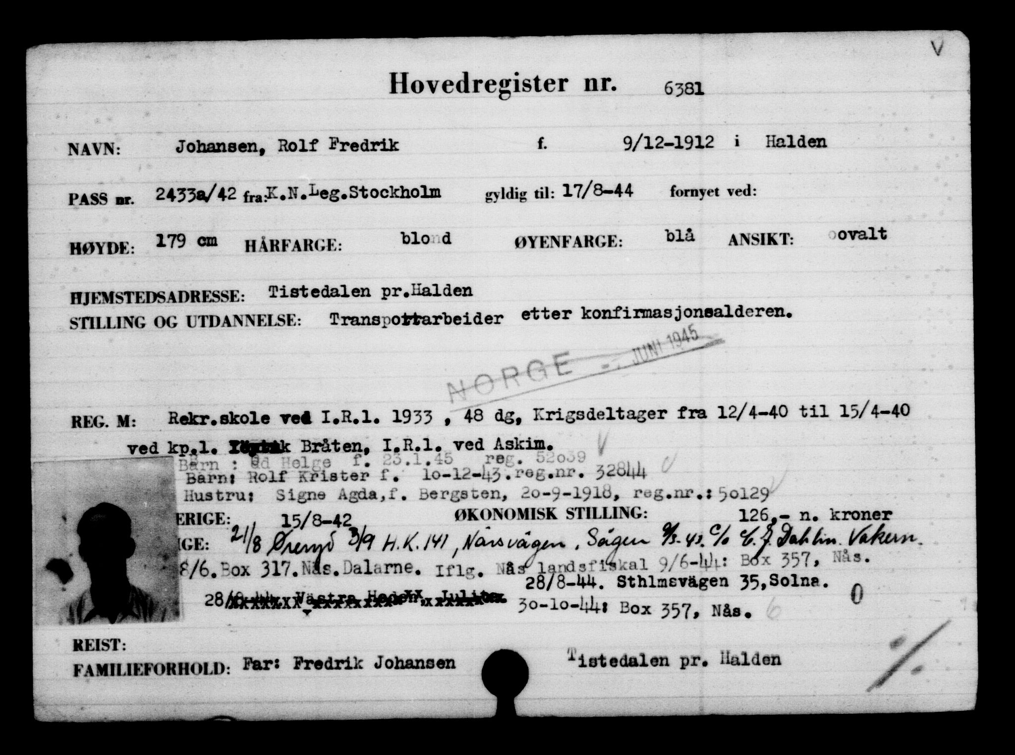 Utenriksstasjonene, Legasjonen i Stockholm, Flyktningkontoret, AV/RA-S-6753/V/Va/L0004: Kjesäterkartoteket, flyktninger med registreringsnr. 3496-6610, 1940-1945, p. 3412