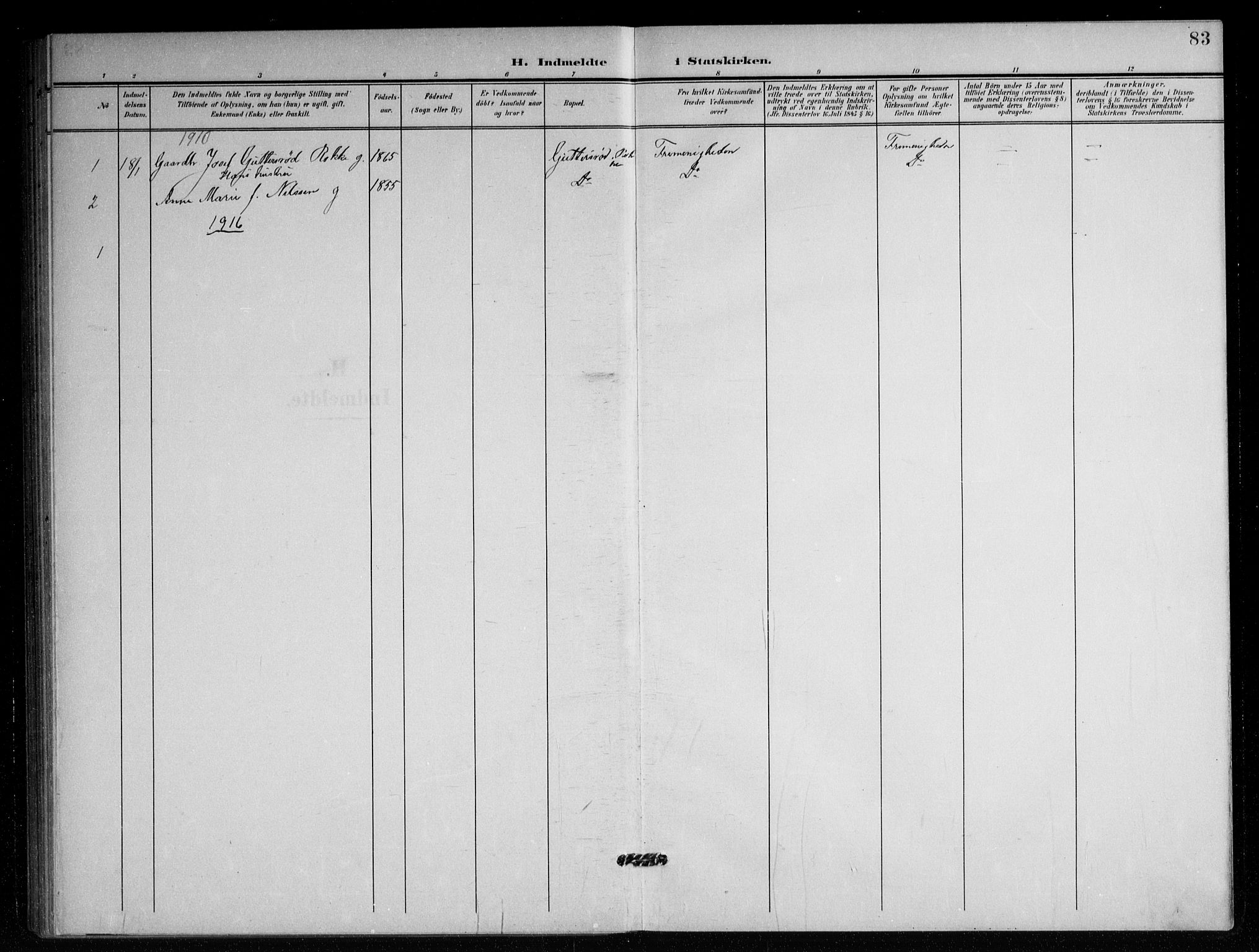 Berg prestekontor Kirkebøker, AV/SAO-A-10902/F/Fc/L0003: Parish register (official) no. III 3, 1902-1916, p. 83