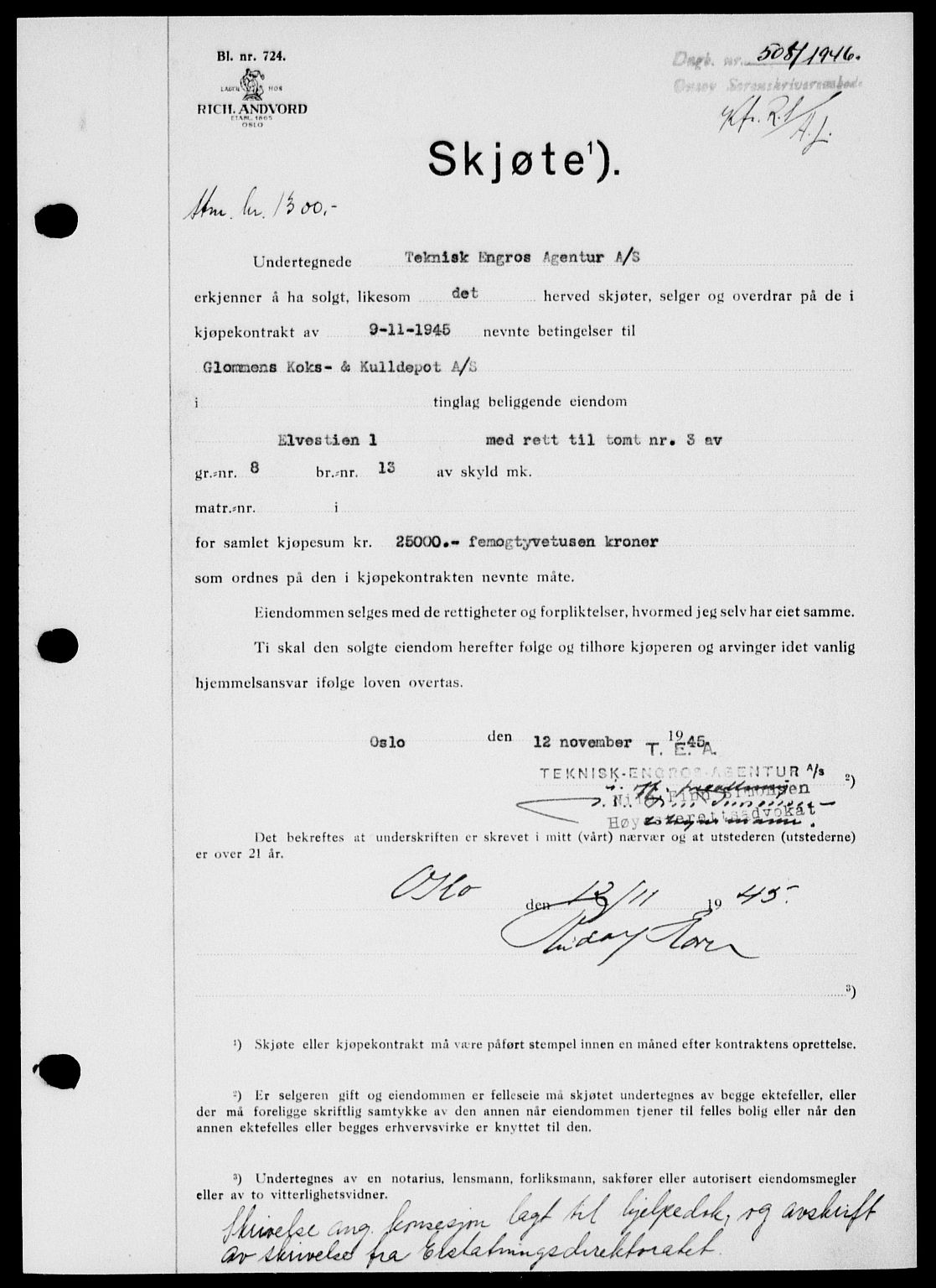 Onsøy sorenskriveri, SAO/A-10474/G/Ga/Gab/L0015: Mortgage book no. II A-15, 1945-1946, Diary no: : 508/1946