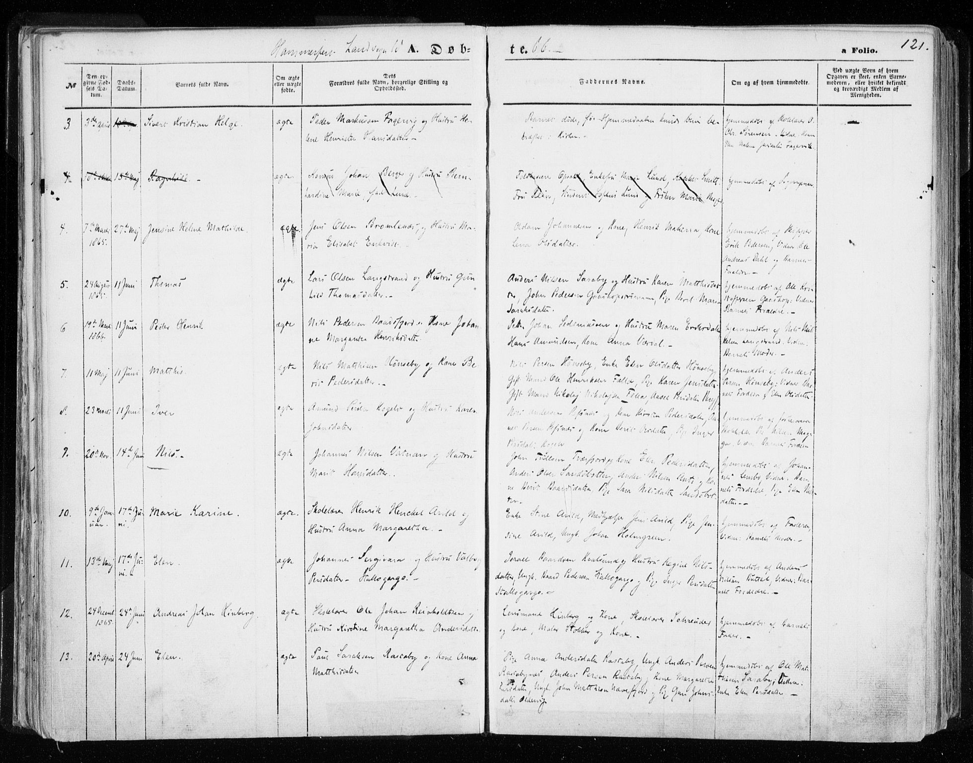 Hammerfest sokneprestkontor, AV/SATØ-S-1347/H/Ha/L0005.kirke: Parish register (official) no. 5, 1857-1869, p. 121