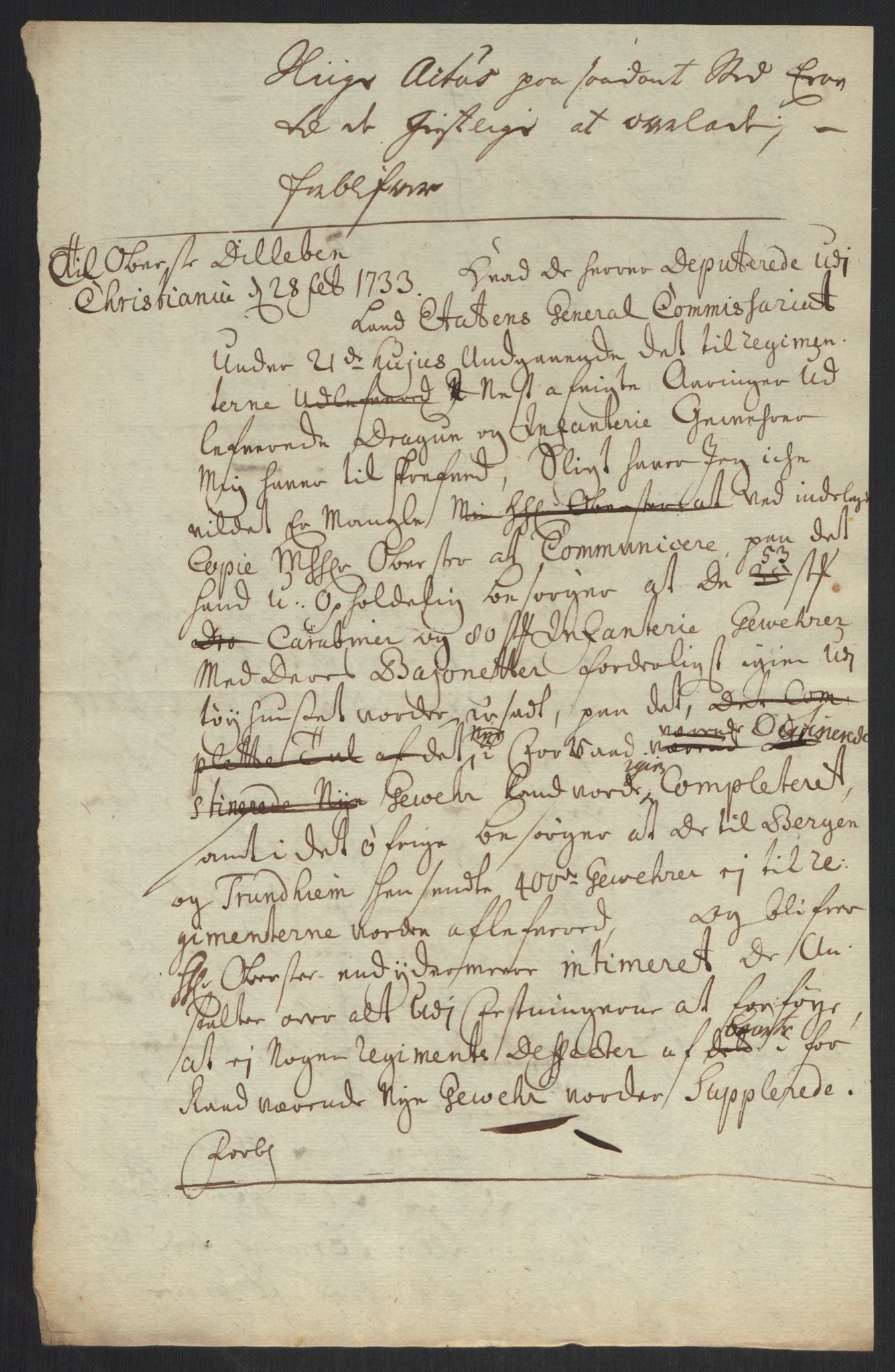 Kommanderende general (KG I) med Det norske krigsdirektorium, AV/RA-EA-5419/B/L0013: Kommanderende generals konsepter, 1730-1733, p. 600