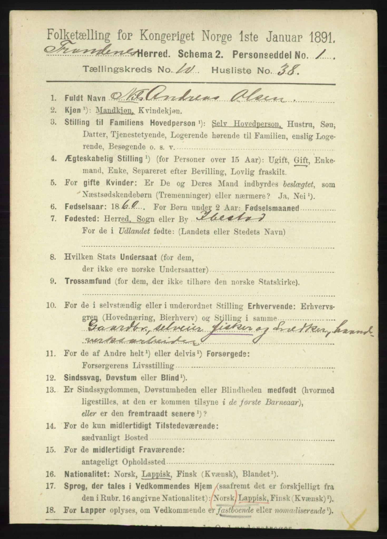 RA, 1891 census for 1914 Trondenes, 1891, p. 7762