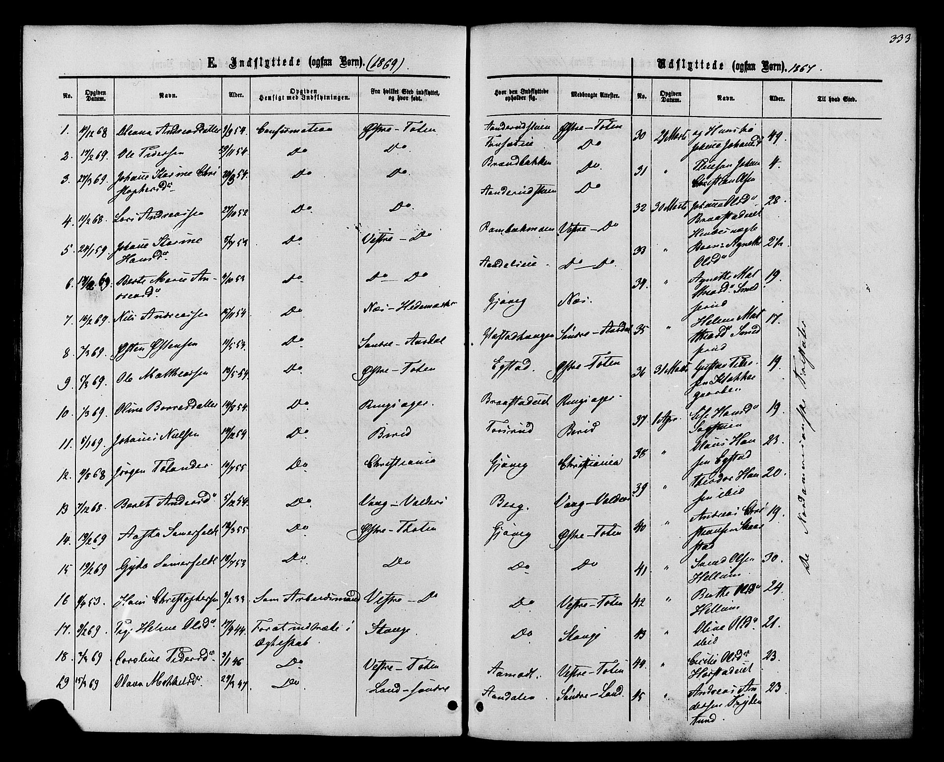 Vardal prestekontor, SAH/PREST-100/H/Ha/Haa/L0007: Parish register (official) no. 7, 1867-1878, p. 333