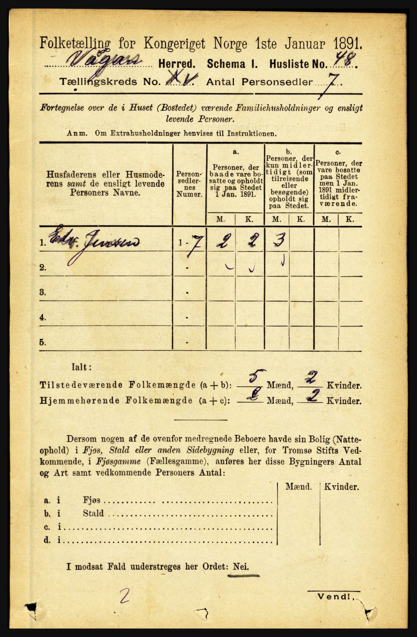 RA, 1891 census for 1865 Vågan, 1891, p. 4074