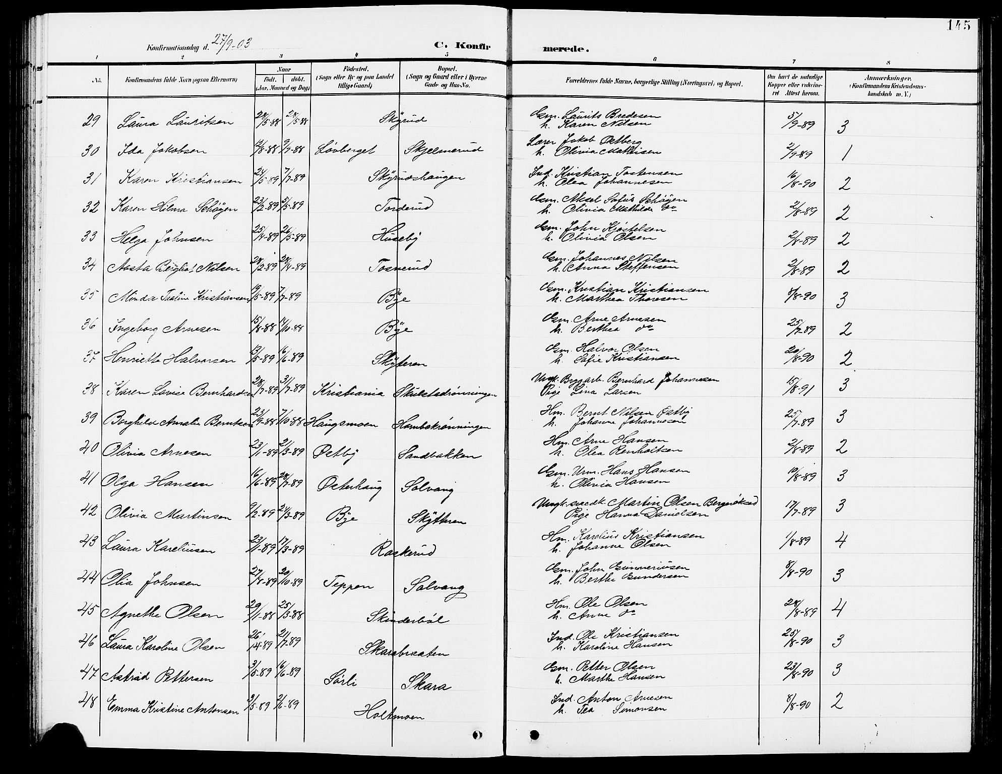 Grue prestekontor, SAH/PREST-036/H/Ha/Hab/L0005: Parish register (copy) no. 5, 1900-1909, p. 145
