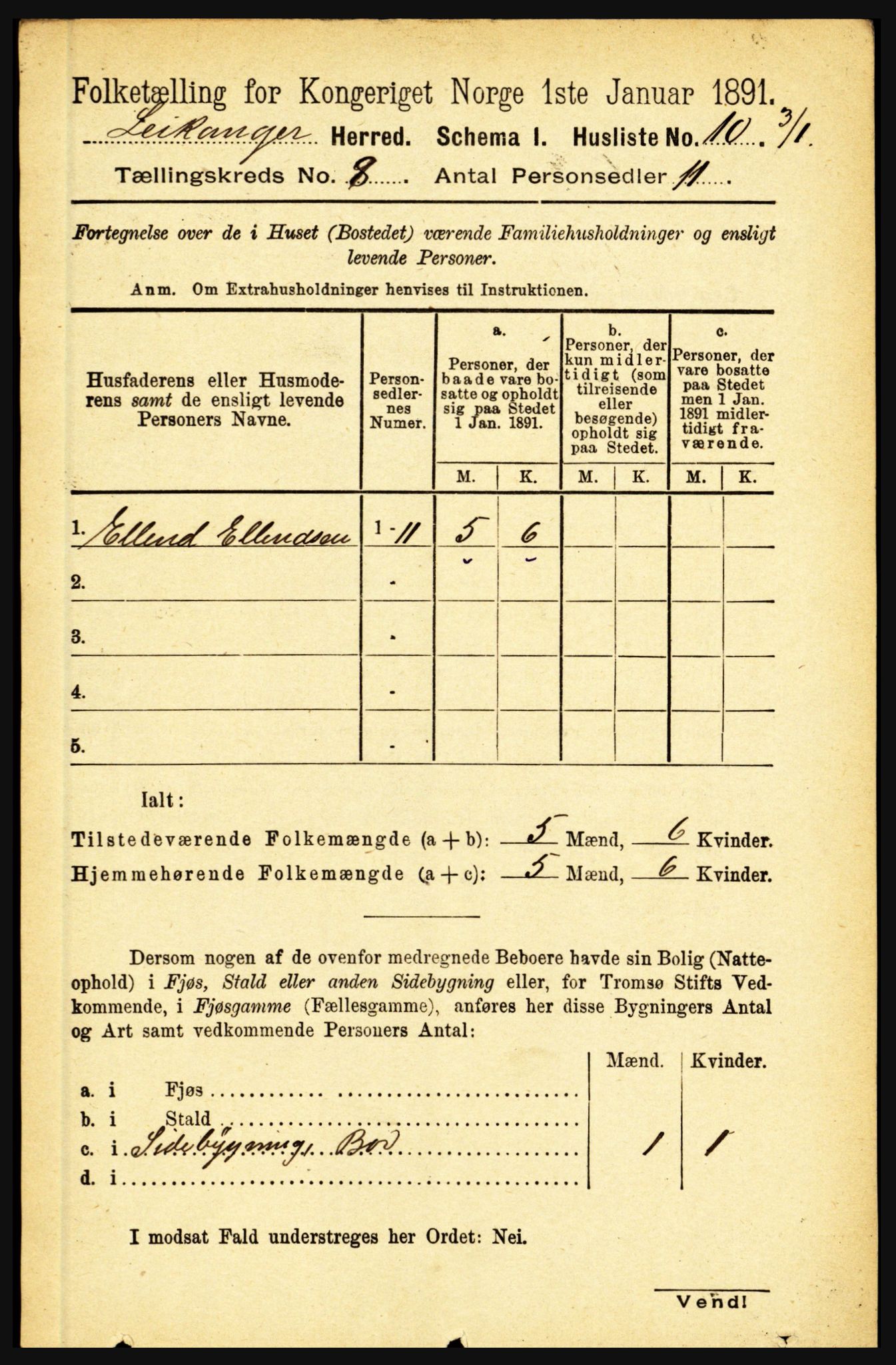 RA, 1891 census for 1419 Leikanger, 1891, p. 1569