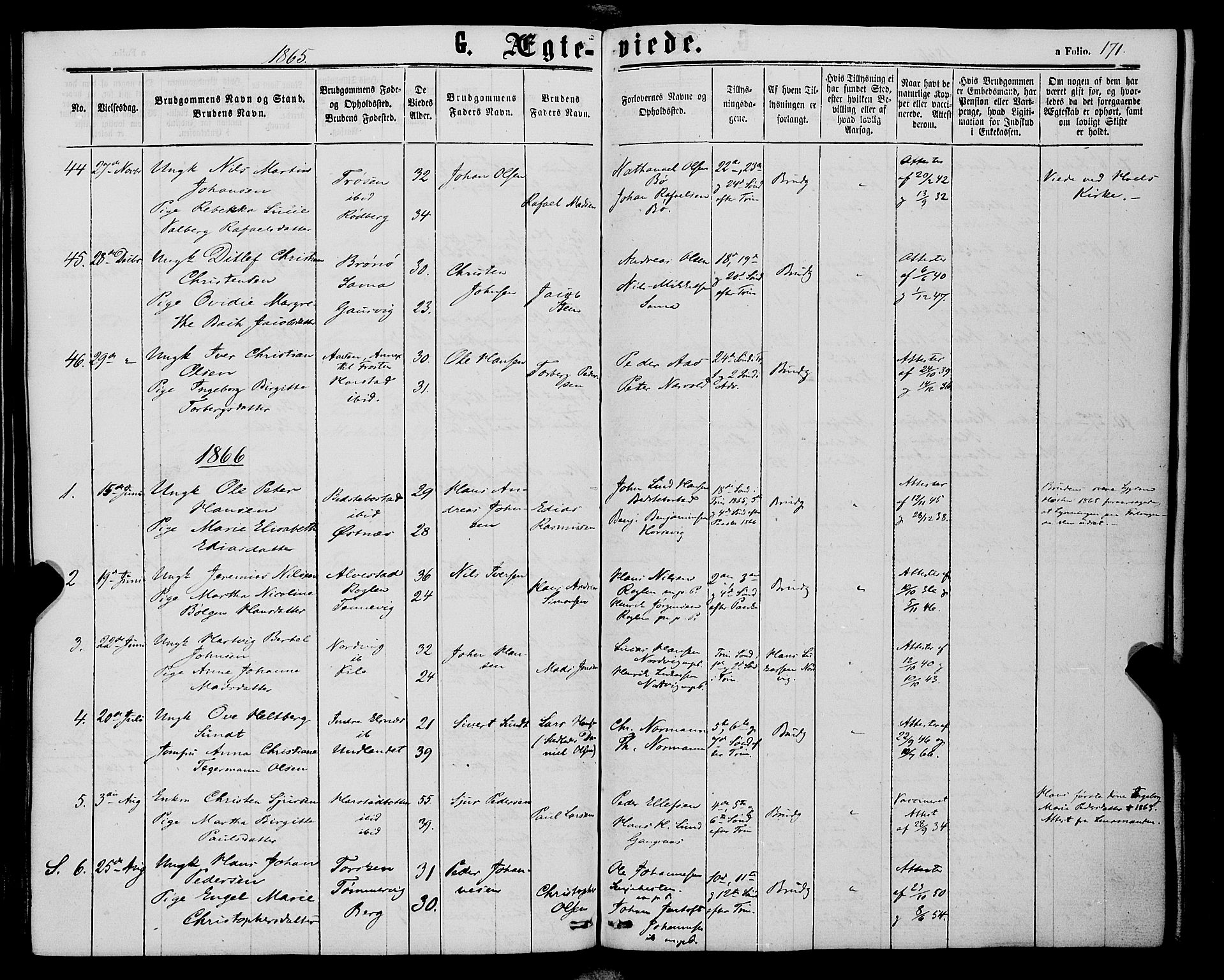 Trondenes sokneprestkontor, AV/SATØ-S-1319/H/Ha/L0012kirke: Parish register (official) no. 12, 1863-1870, p. 171