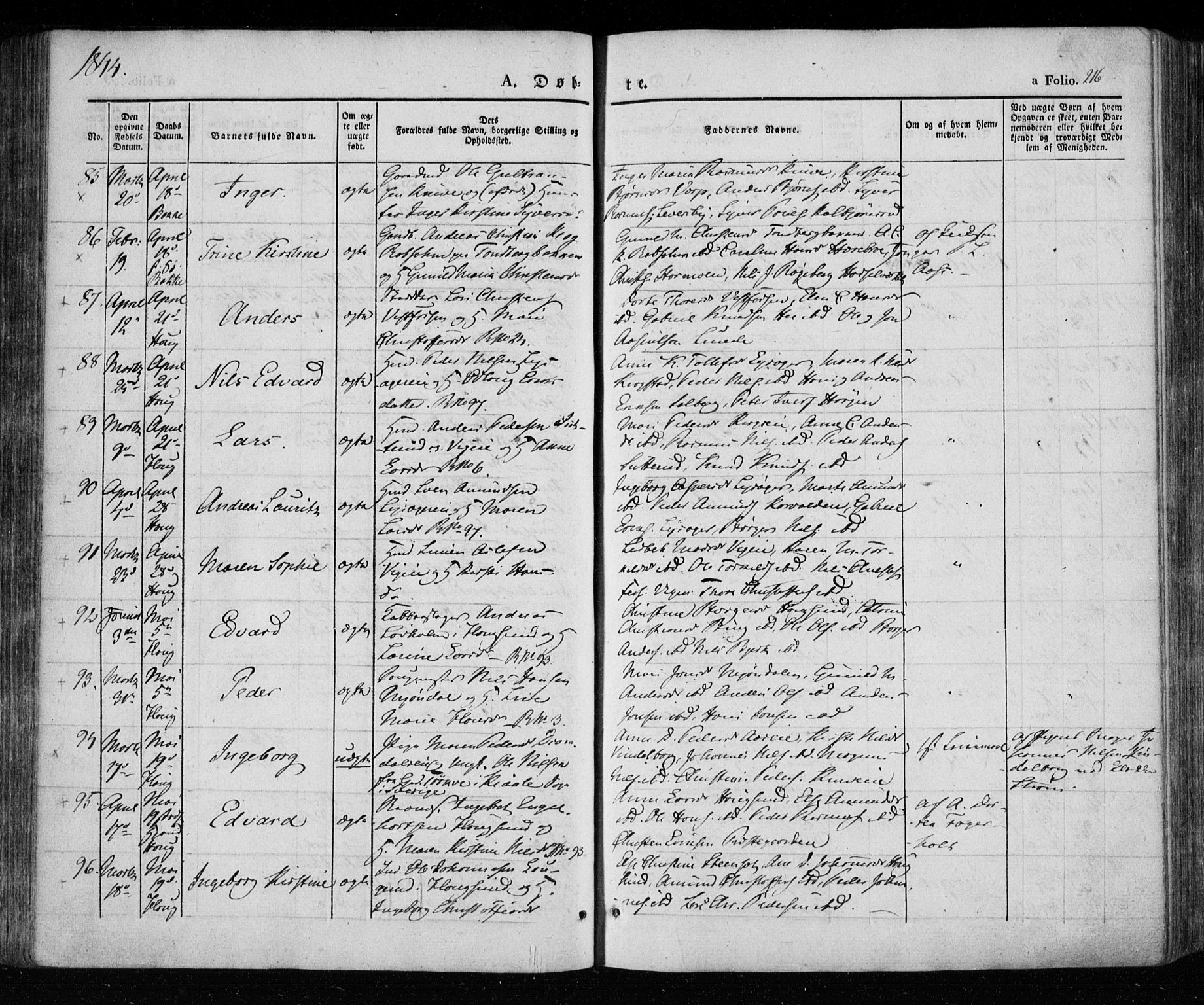 Eiker kirkebøker, AV/SAKO-A-4/F/Fa/L0013a: Parish register (official) no. I 13A, 1832-1845, p. 216