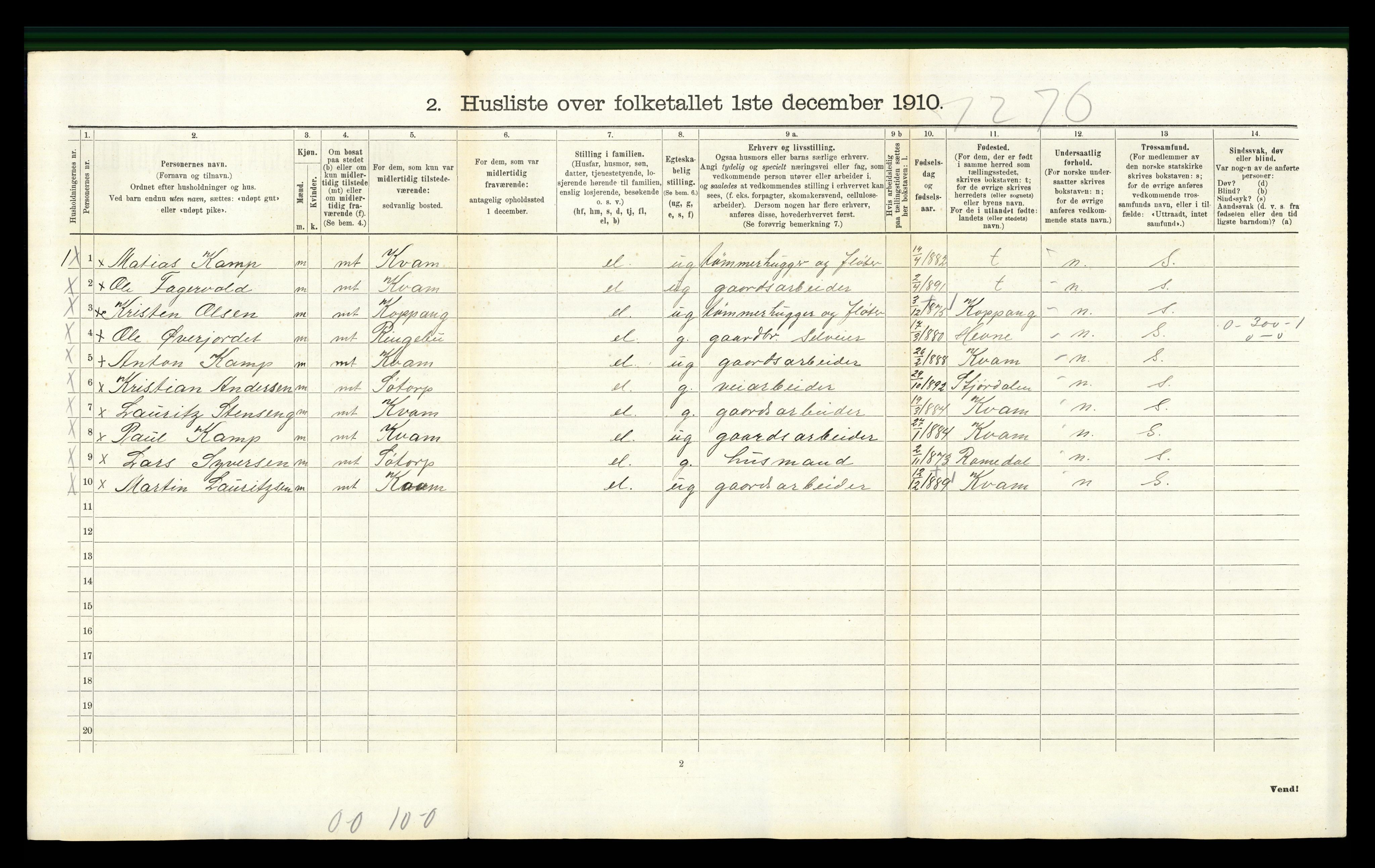 RA, 1910 census for Nord-Fron, 1910, p. 1375