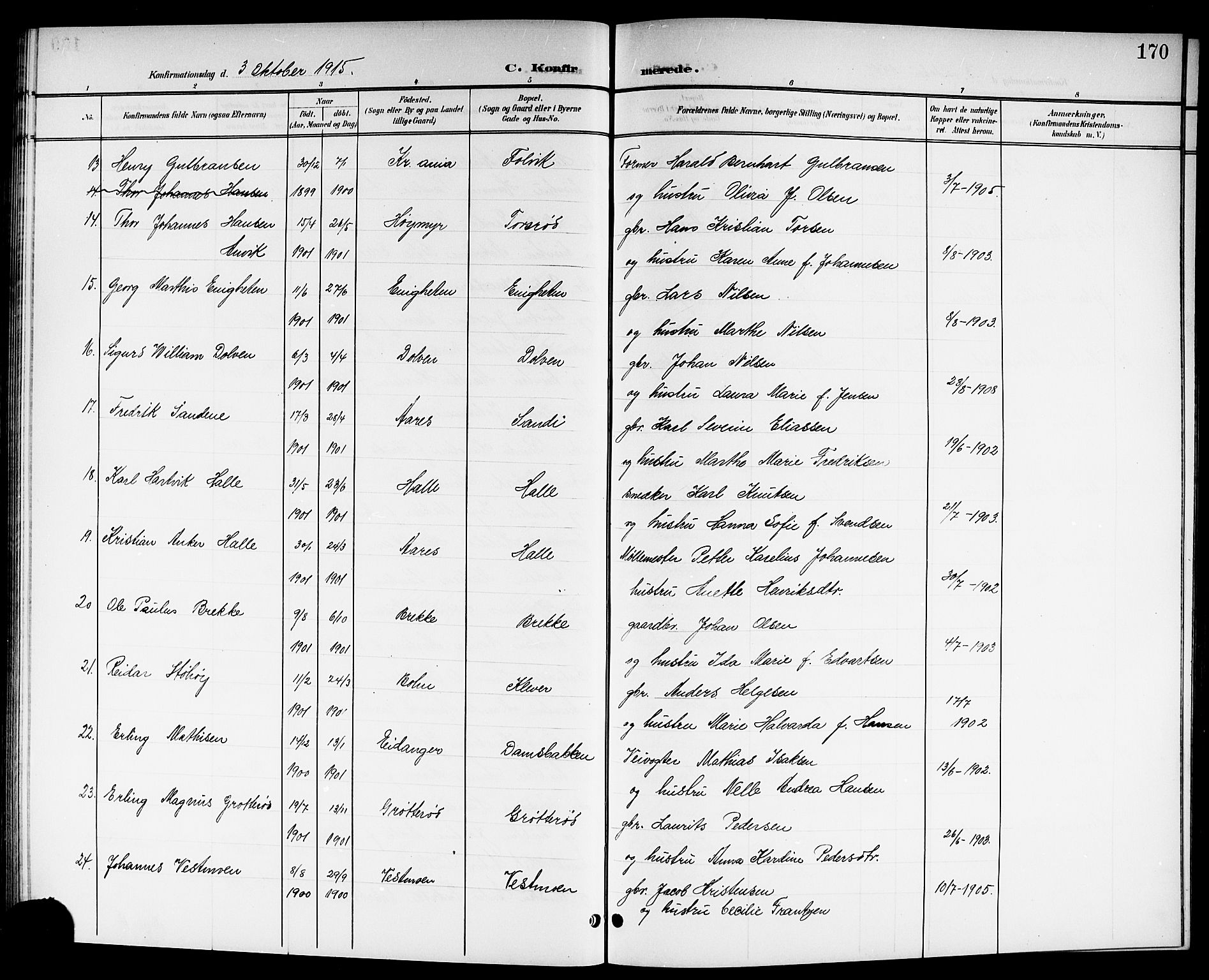 Brunlanes kirkebøker, SAKO/A-342/G/Ga/L0004: Parish register (copy) no. I 4, 1898-1921, p. 170