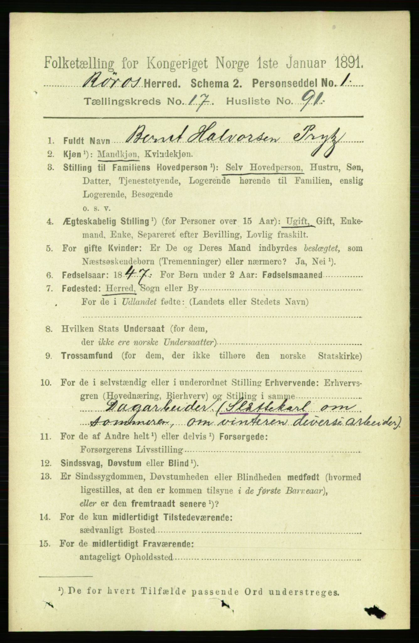 RA, 1891 census for 1640 Røros, 1891, p. 4797