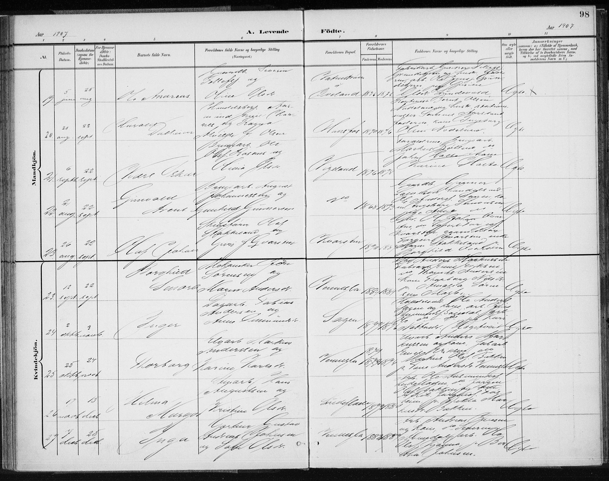 Vennesla sokneprestkontor, AV/SAK-1111-0045/Fa/Fab/L0005: Parish register (official) no. A 5, 1897-1909, p. 98