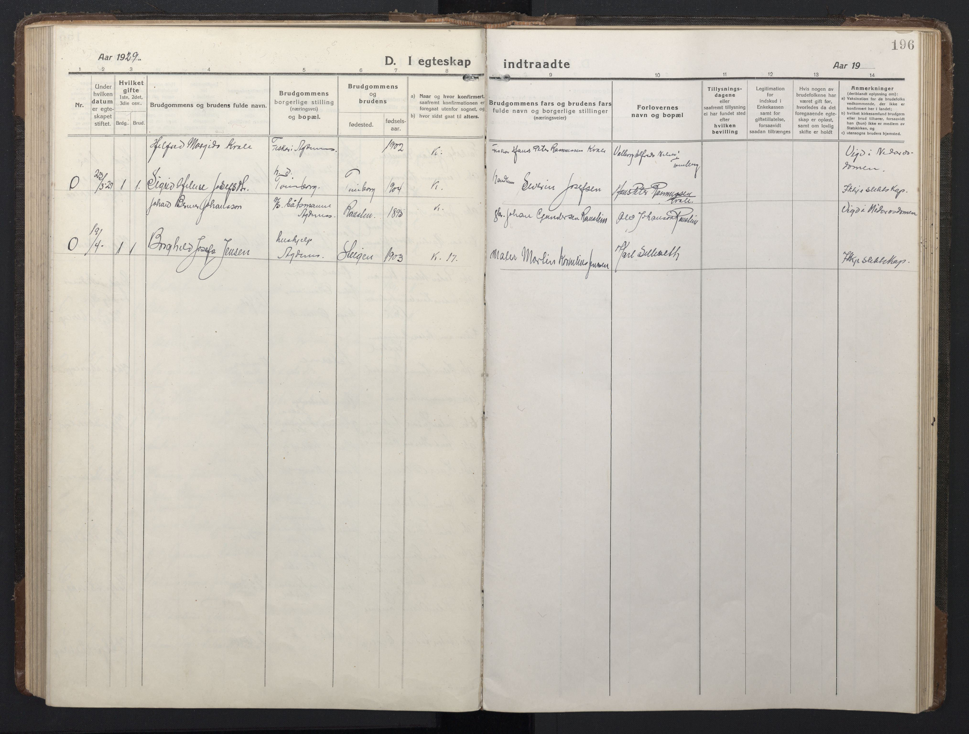 Ministerialprotokoller, klokkerbøker og fødselsregistre - Sør-Trøndelag, SAT/A-1456/662/L0758: Parish register (copy) no. 662C03, 1918-1948, p. 196
