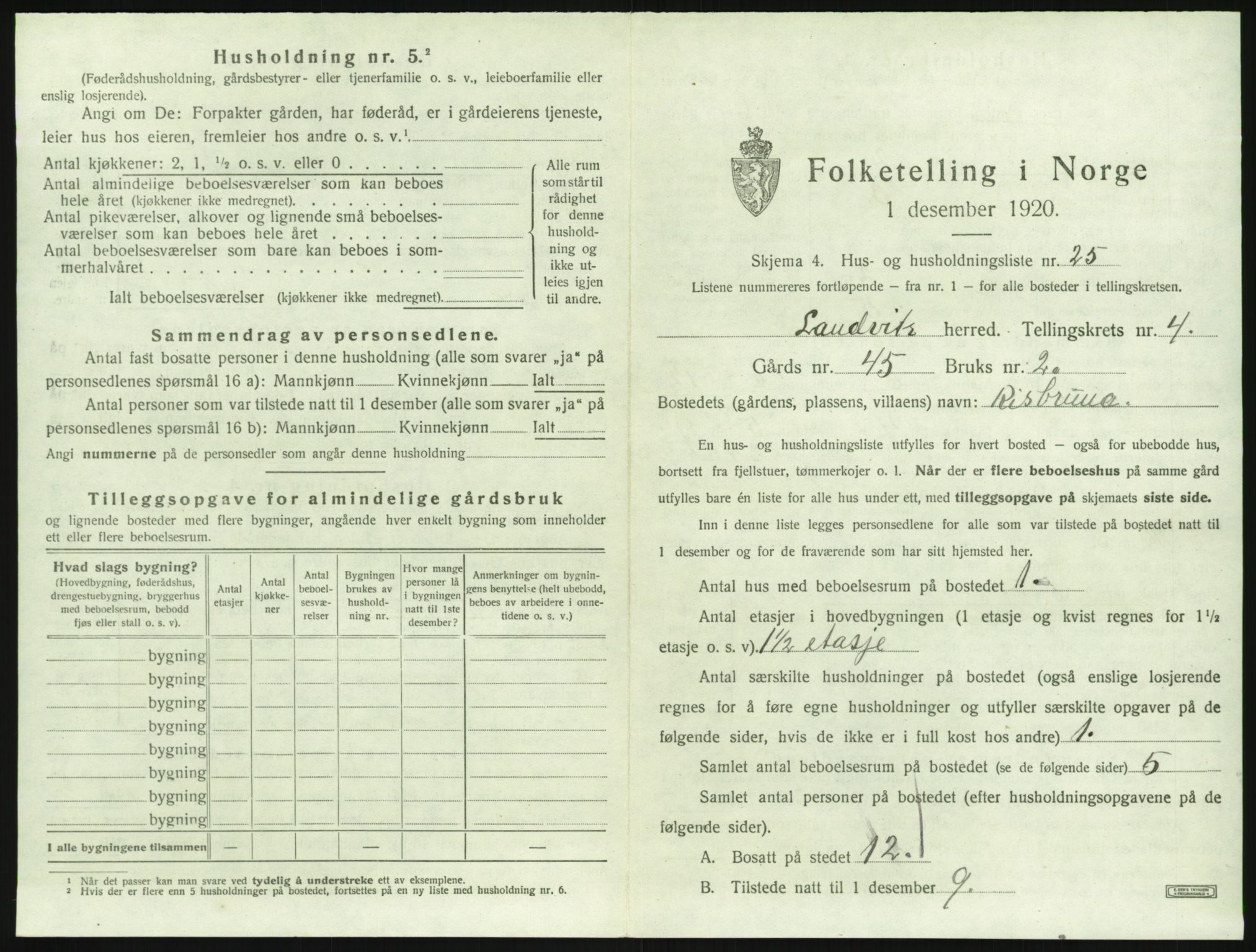 SAK, 1920 census for Landvik, 1920, p. 730