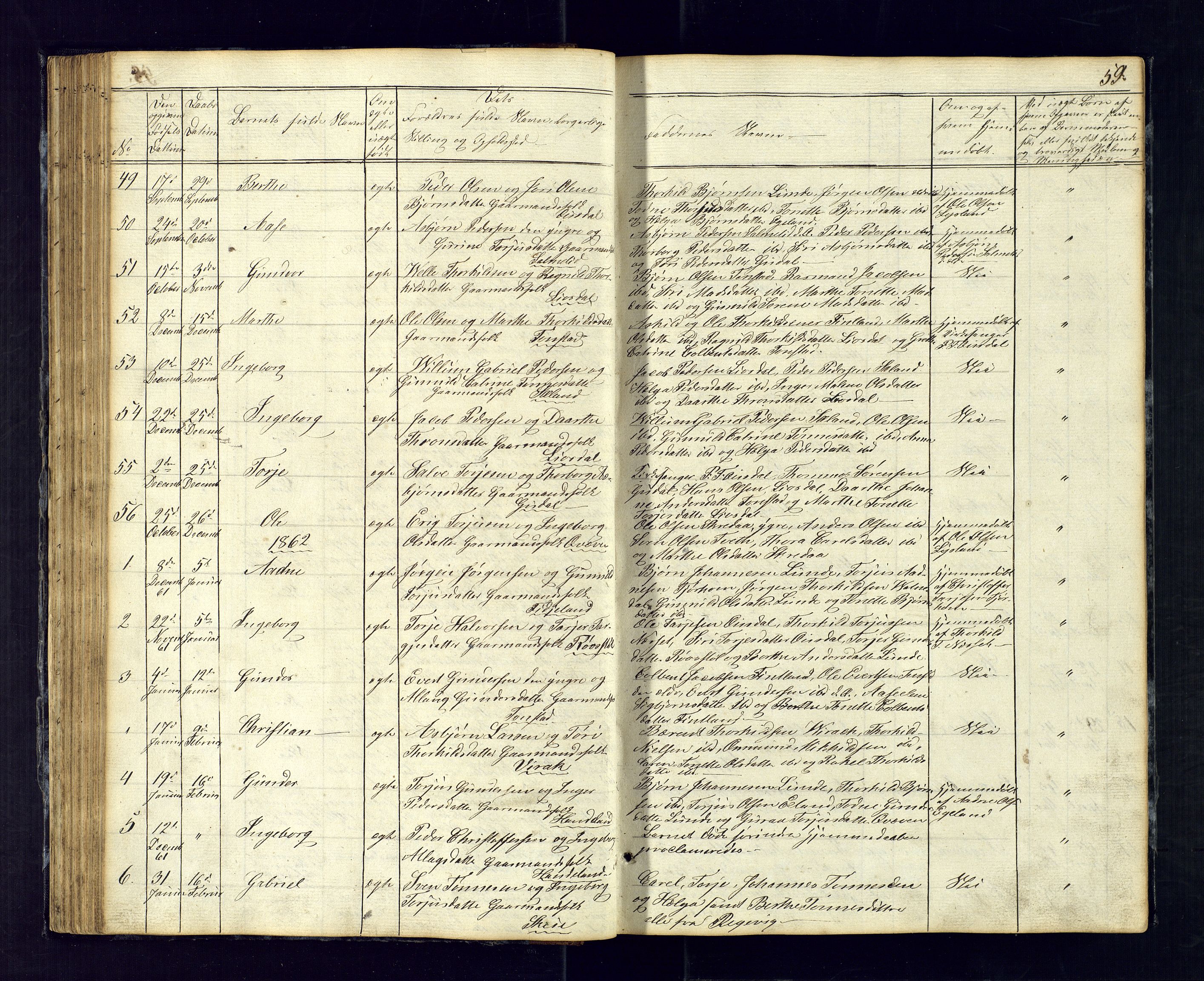 Sirdal sokneprestkontor, SAK/1111-0036/F/Fb/Fbb/L0002: Parish register (copy) no. B-2, 1848-1878, p. 59