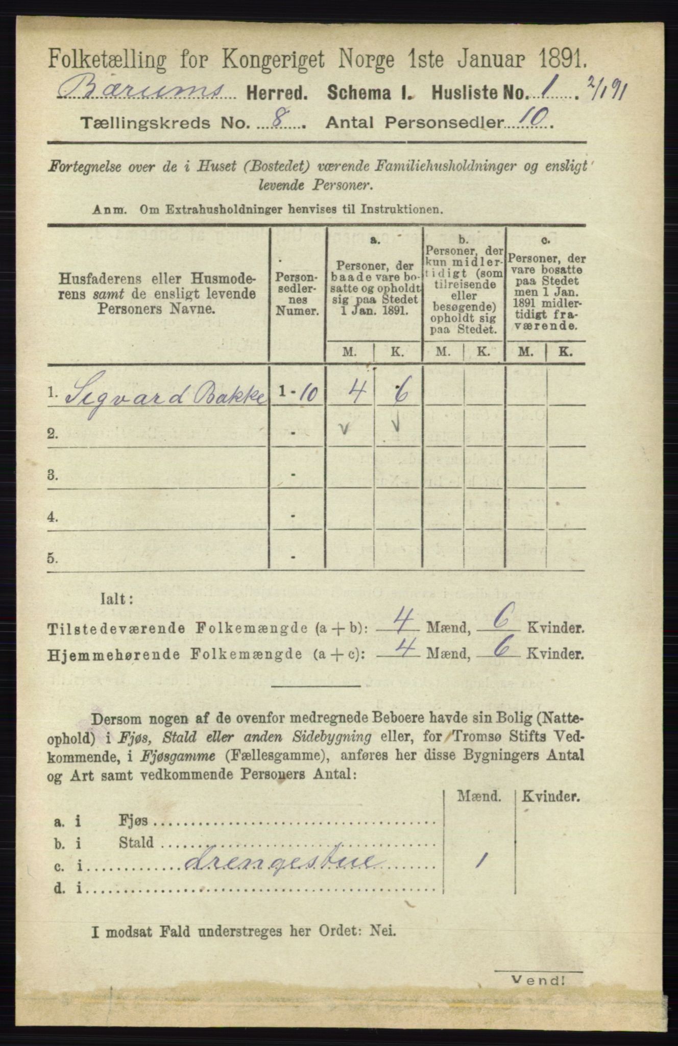 RA, 1891 census for 0219 Bærum, 1891, p. 4440