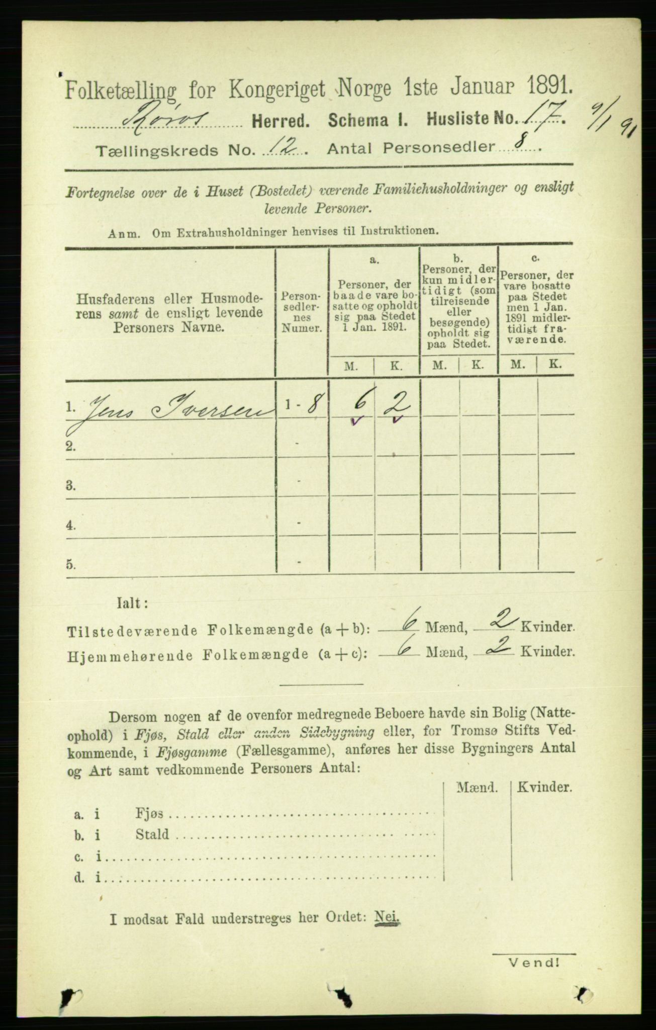 RA, 1891 census for 1640 Røros, 1891, p. 2365