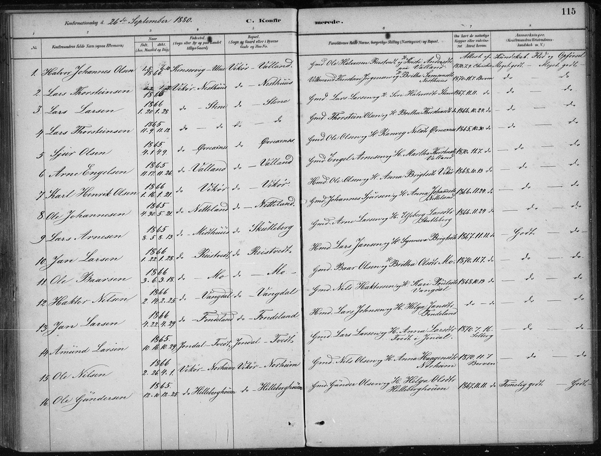 Kvam sokneprestembete, SAB/A-76201/H/Haa: Parish register (official) no. B  1, 1880-1908, p. 115