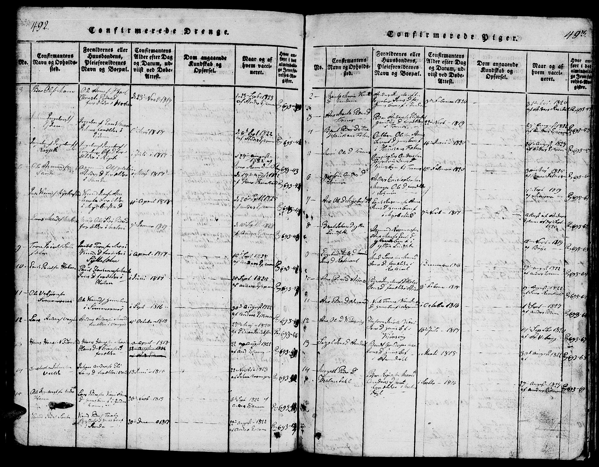 Ministerialprotokoller, klokkerbøker og fødselsregistre - Møre og Romsdal, SAT/A-1454/565/L0752: Parish register (copy) no. 565C01, 1817-1844, p. 492-493