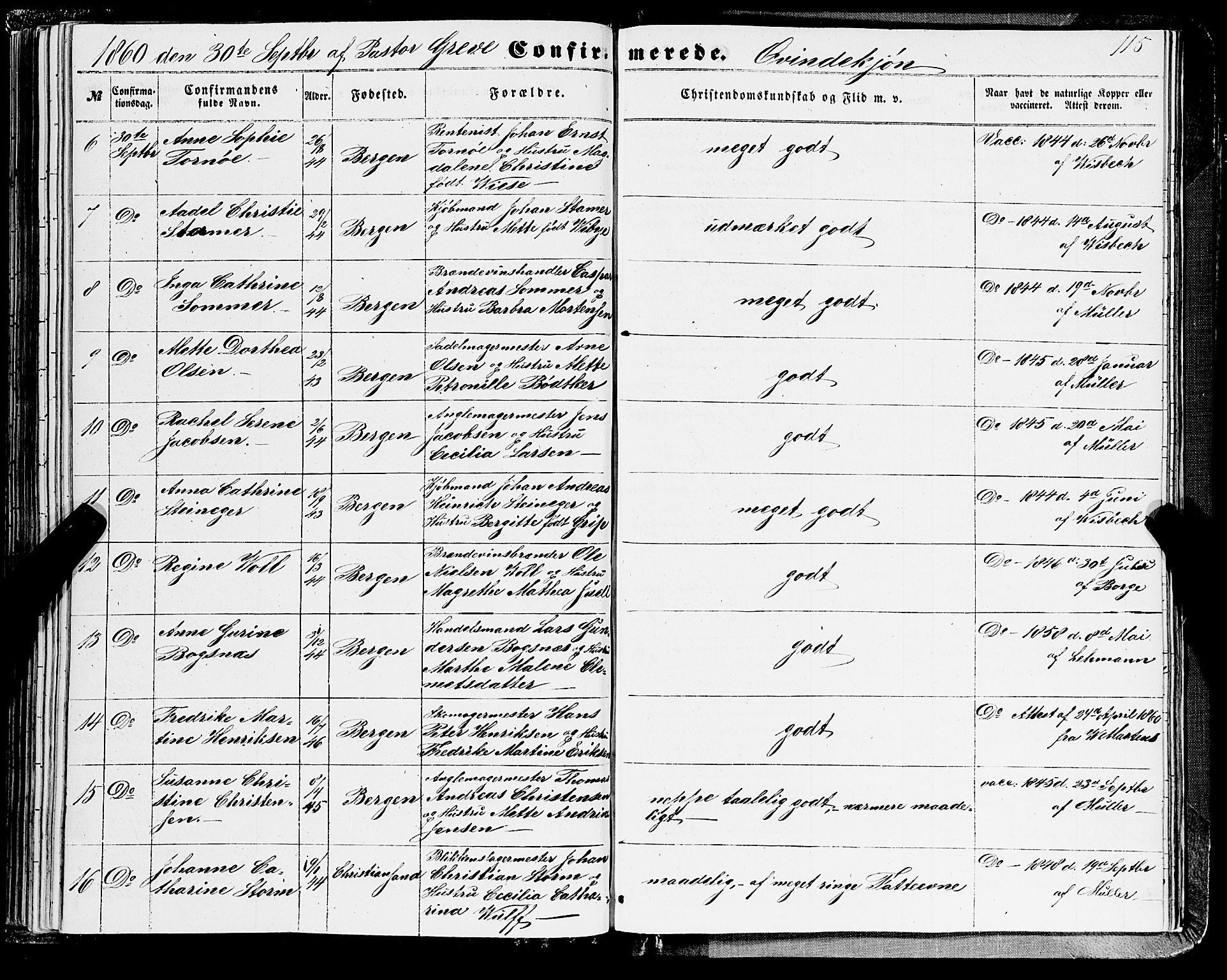 Domkirken sokneprestembete, AV/SAB-A-74801/H/Haa/L0028: Parish register (official) no. C 3, 1852-1864, p. 115