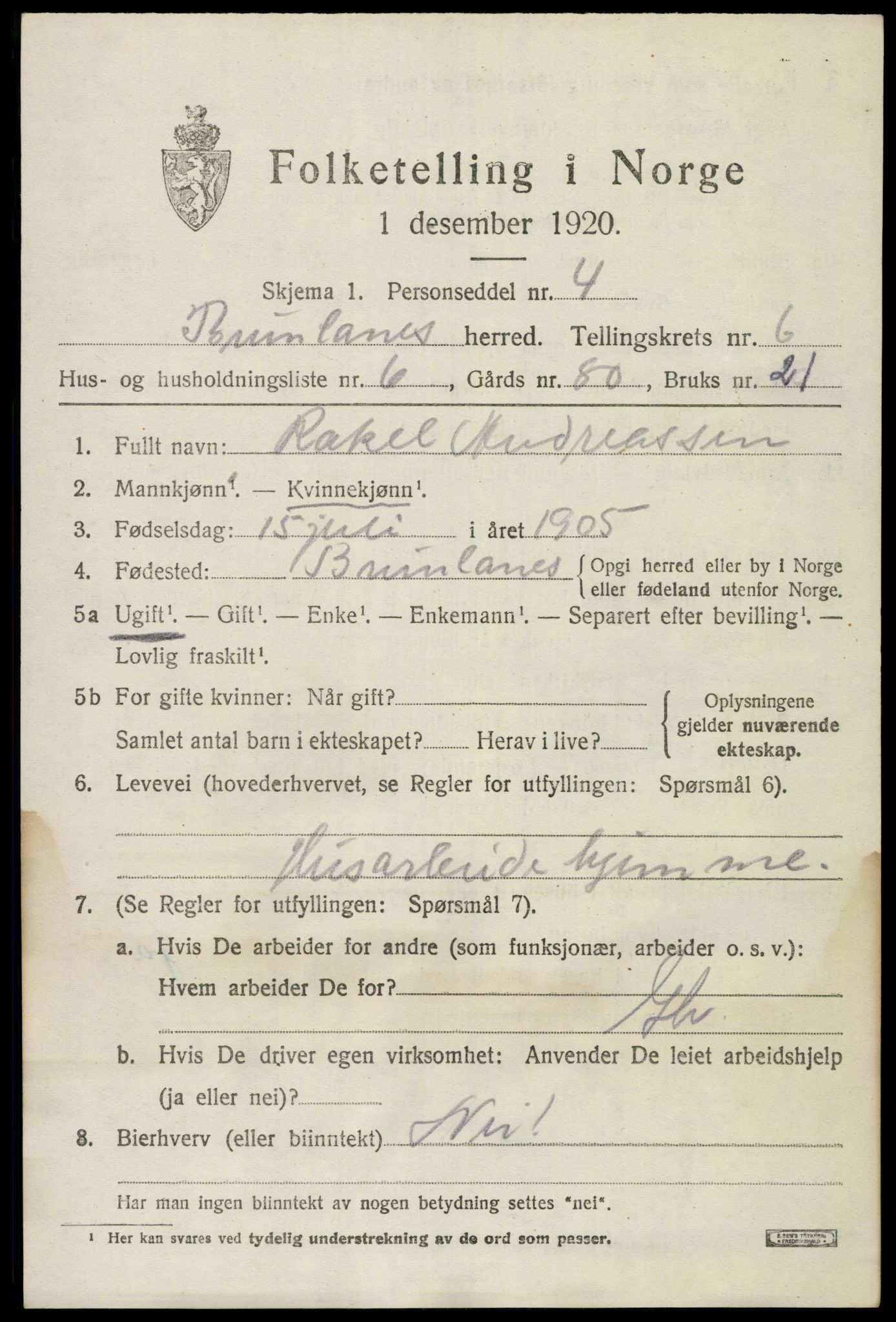 SAKO, 1920 census for Brunlanes, 1920, p. 6831