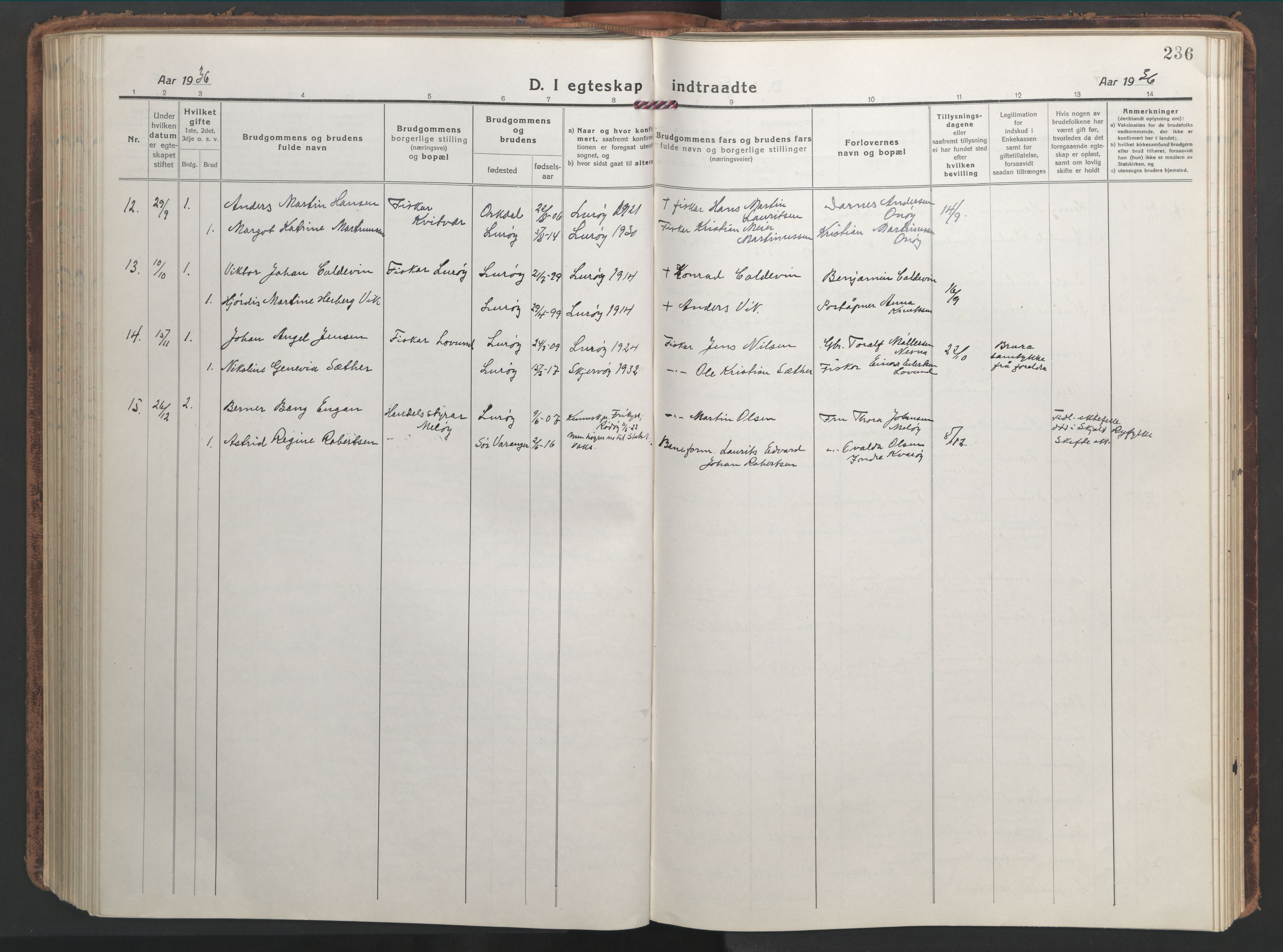 Ministerialprotokoller, klokkerbøker og fødselsregistre - Nordland, AV/SAT-A-1459/839/L0574: Parish register (copy) no. 839C04, 1918-1950, p. 236