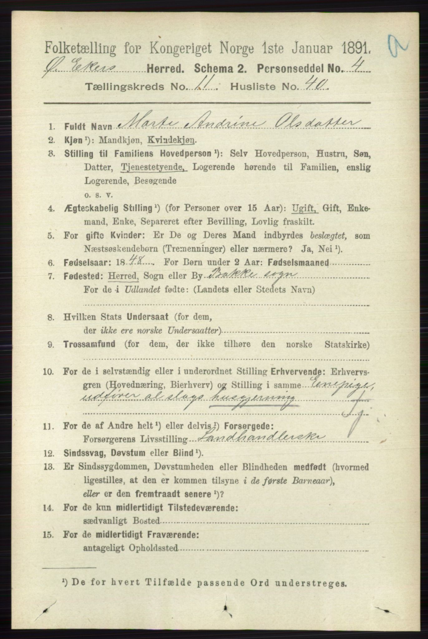 RA, 1891 census for 0624 Øvre Eiker, 1891, p. 4851