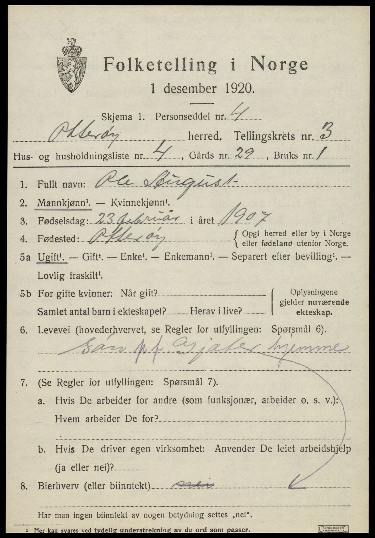 SAT, 1920 census for Otterøy, 1920, p. 1451