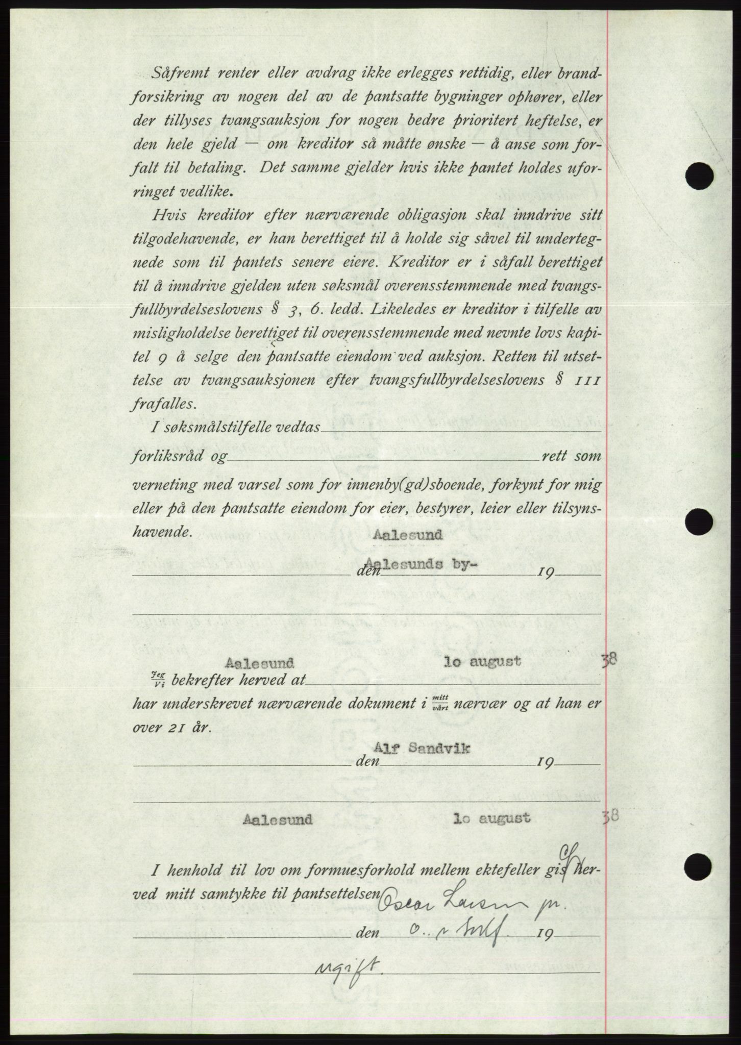 Søre Sunnmøre sorenskriveri, AV/SAT-A-4122/1/2/2C/L0066: Mortgage book no. 60, 1938-1938, Diary no: : 1126/1938