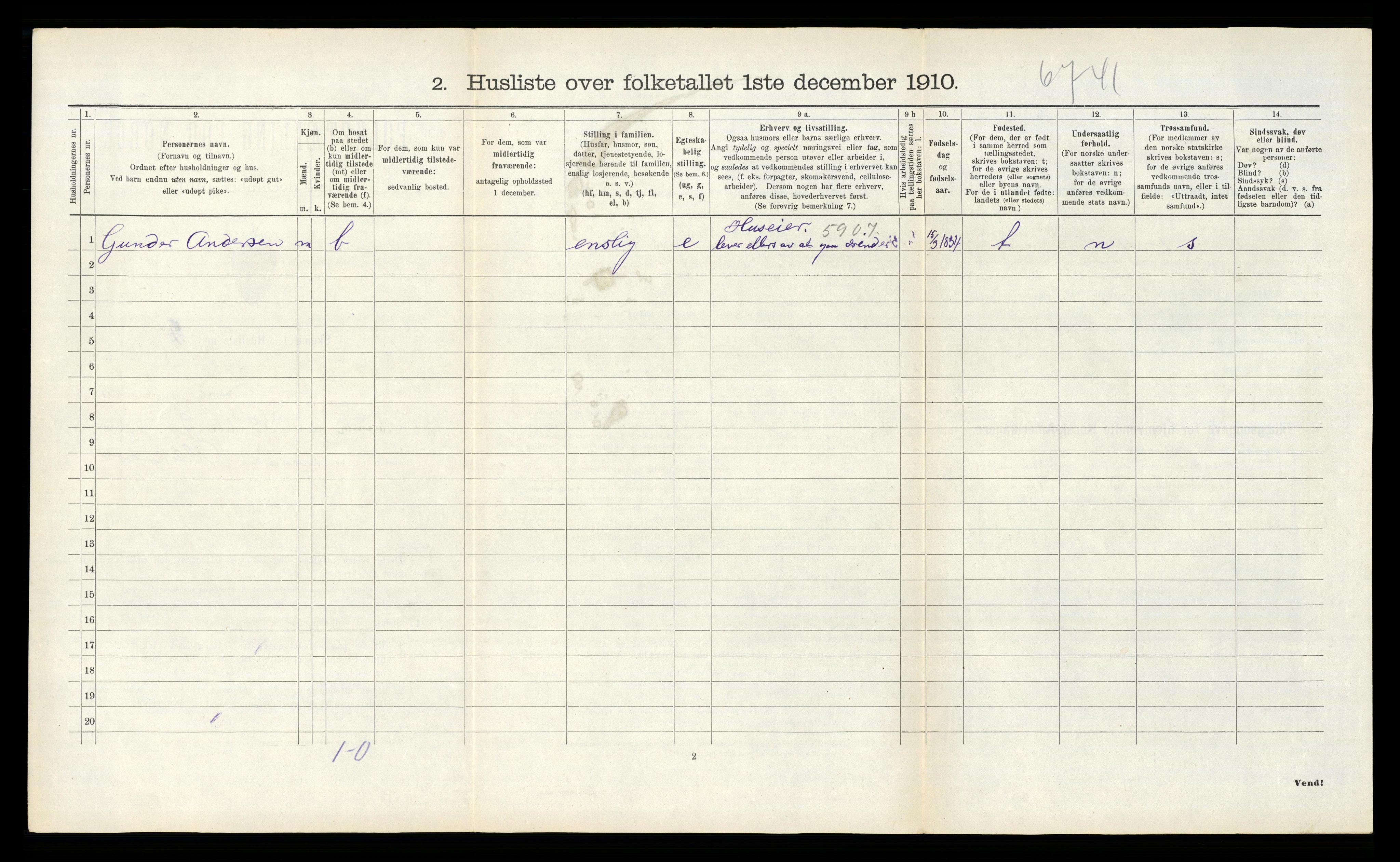 RA, 1910 census for Bamble, 1910, p. 1121