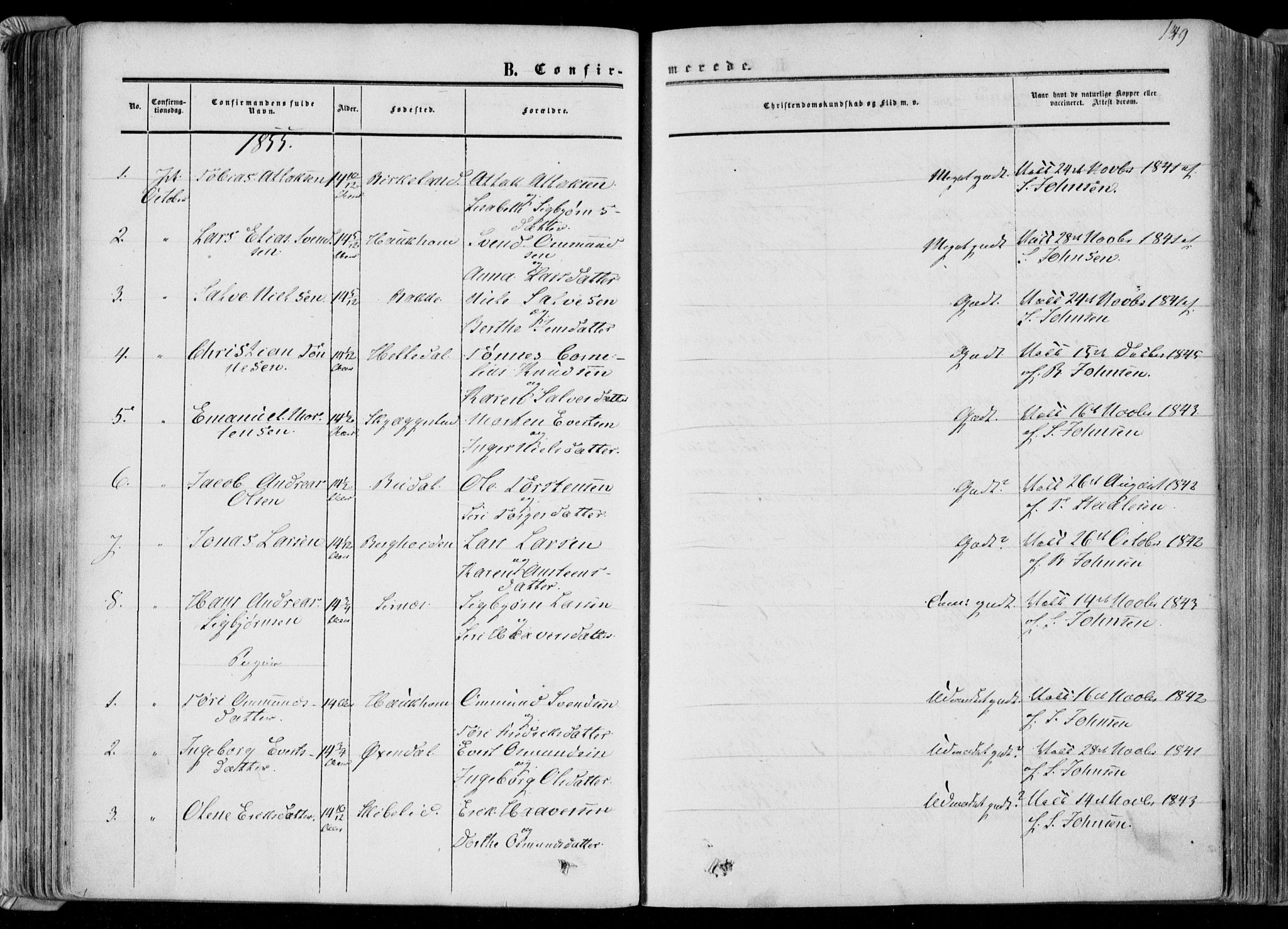 Bakke sokneprestkontor, SAK/1111-0002/F/Fa/Faa/L0006: Parish register (official) no. A 6, 1855-1877, p. 149